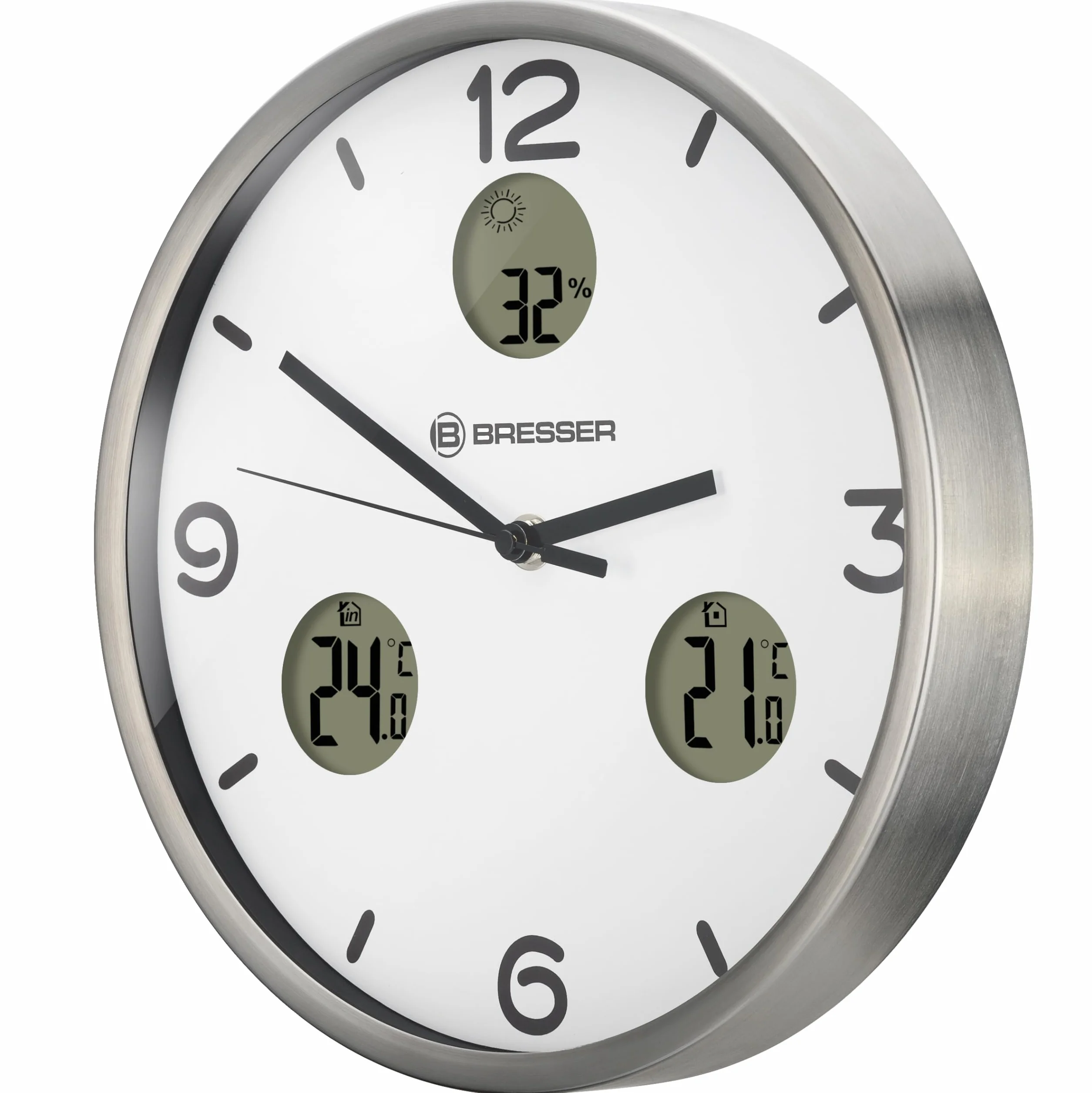 Bresser MyTime IO NX Horloge Murale Radio-pilotée avec thermomètre et hygromètre 30 cm de diamètre, Blanc.