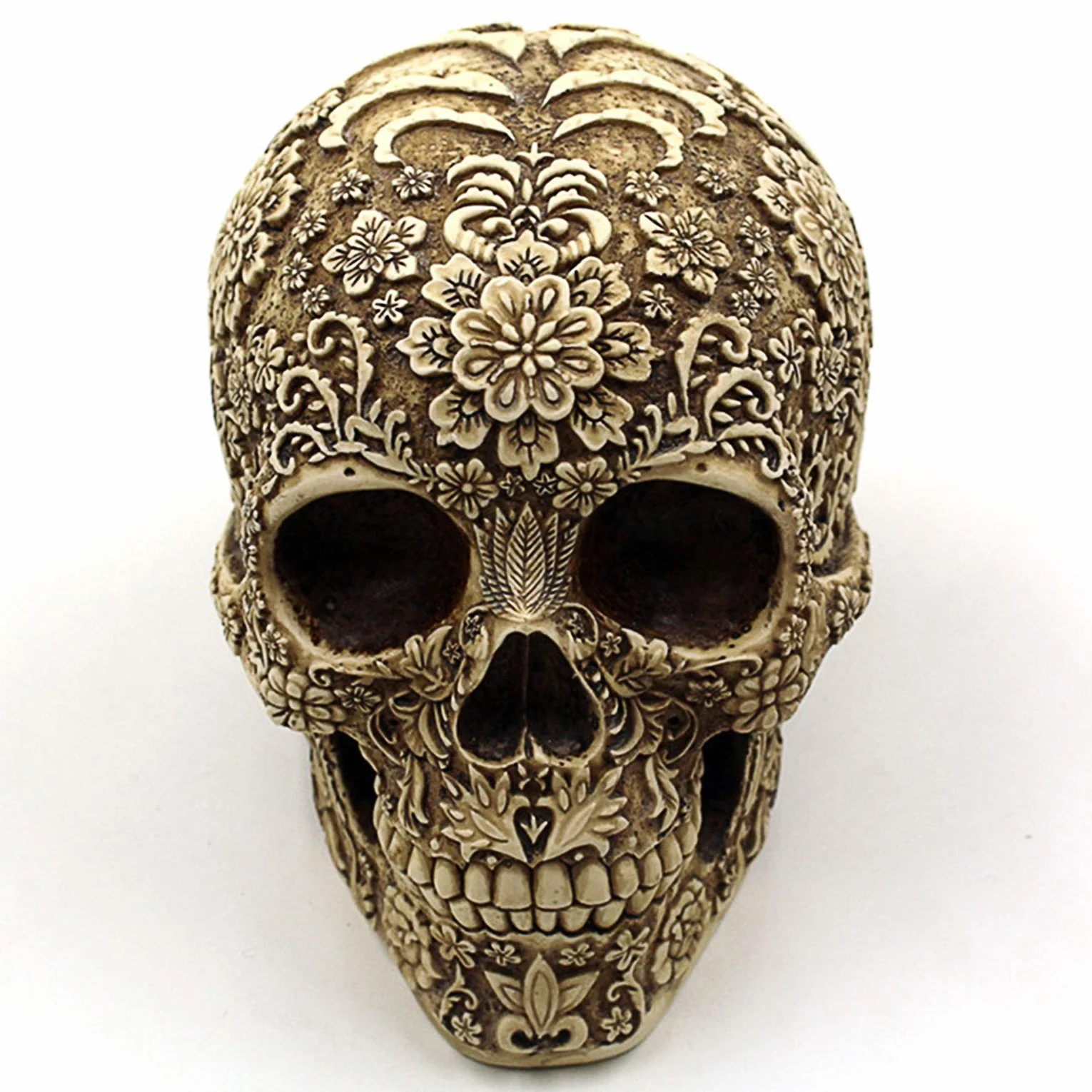 Statue Tête de Mort 20,6 cm, Décoration d'Halloween Crâne Humain en Résine