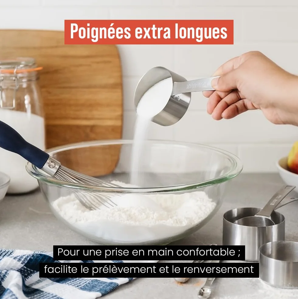 Lot de 7 Cuillère Doseuse en Acier Inoxydable - Tasse et Cuillère Mesure de Cuisine pour Ingrédients Secs ou Liquides