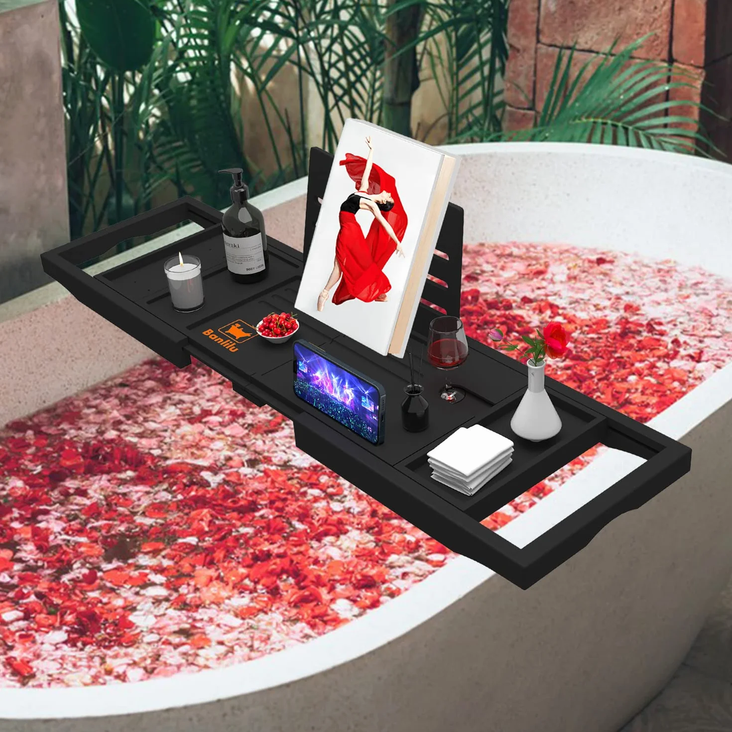 Plateau de Baignoire Extensible - Plateau de Salle de Bain Réglable - Plateau de Luxe