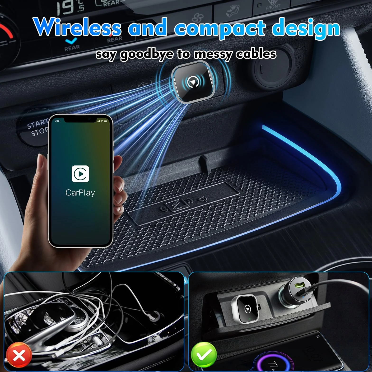 Bezprzewodowy adapter Carplay, 2 w 1, bezprzewodowy adapter Carplay, konwertuje przewodowy samochód Carplay/Android na bezprzewodowy, podłączany i gotowy, mini adapter Carplay