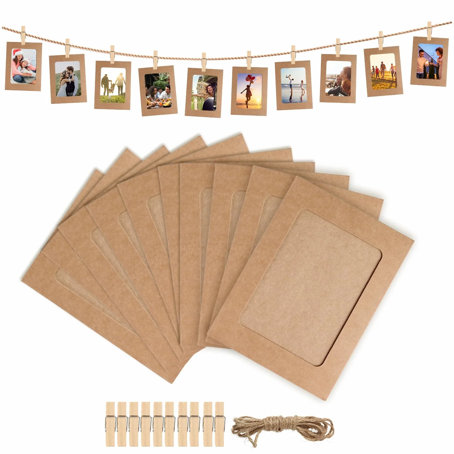 Guirlande Photo 20 Pièces Cadre Photo en Papier Kraft 11.5x15.5 cm DIY Décoration Murale