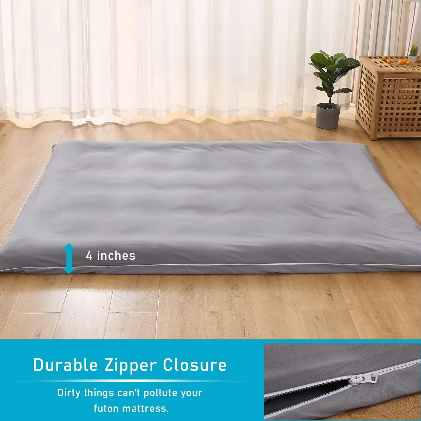 Housse de matelas futon japonais avec fermeture éclair - Housse de protection anti-poussière lavable 90 x 200 cm Q