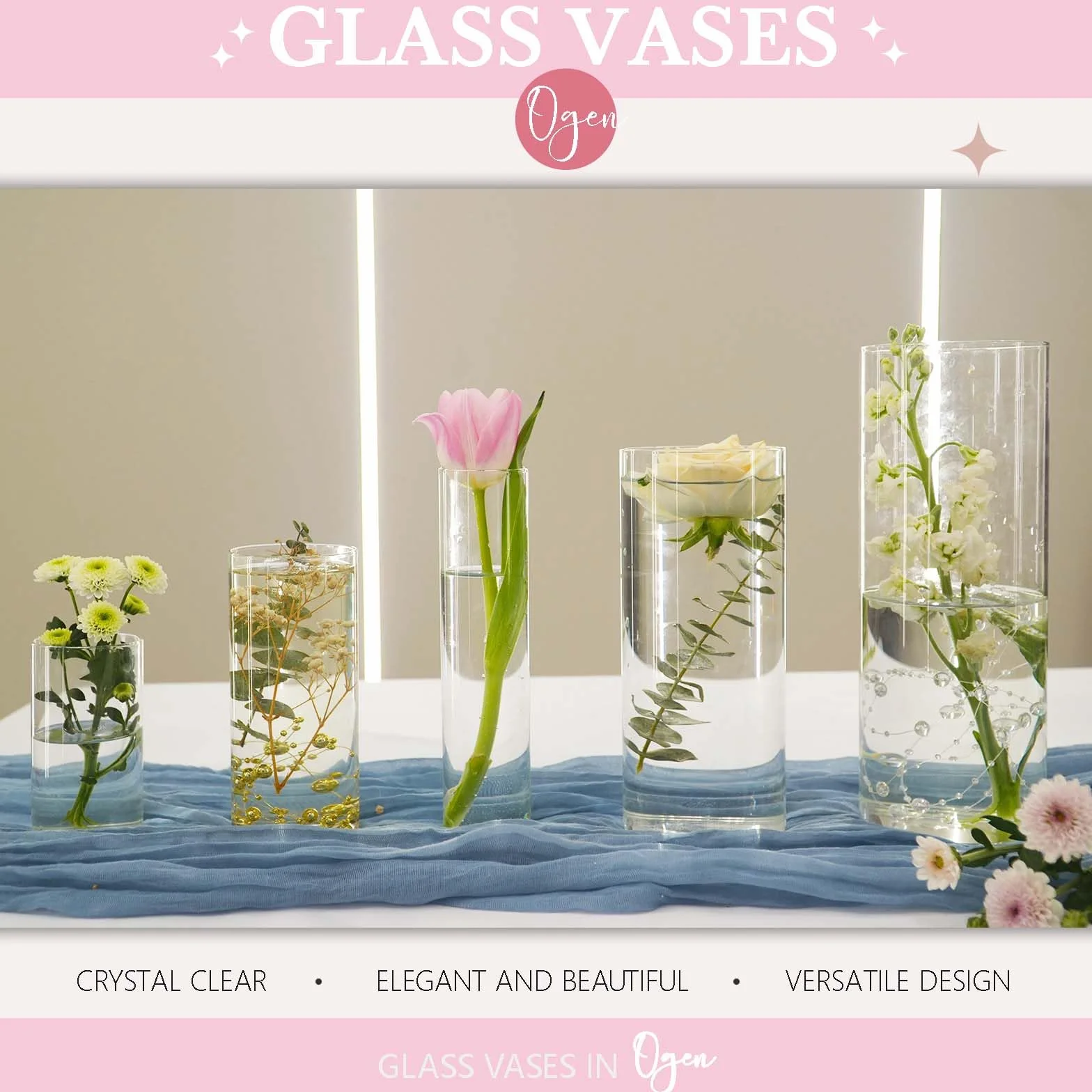 Lot de 30 vases cylindriques en Verre pour Les décorations, Peuvent être utilisés pour Les décorations de fêtes Mariages (30, 10+15+19+20+25 cm)