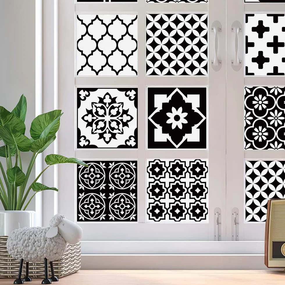 Autocollants de carrelage 3D imperméables 10x10 cm noir et blanc écailles de poisson pour cuisine salle de bain