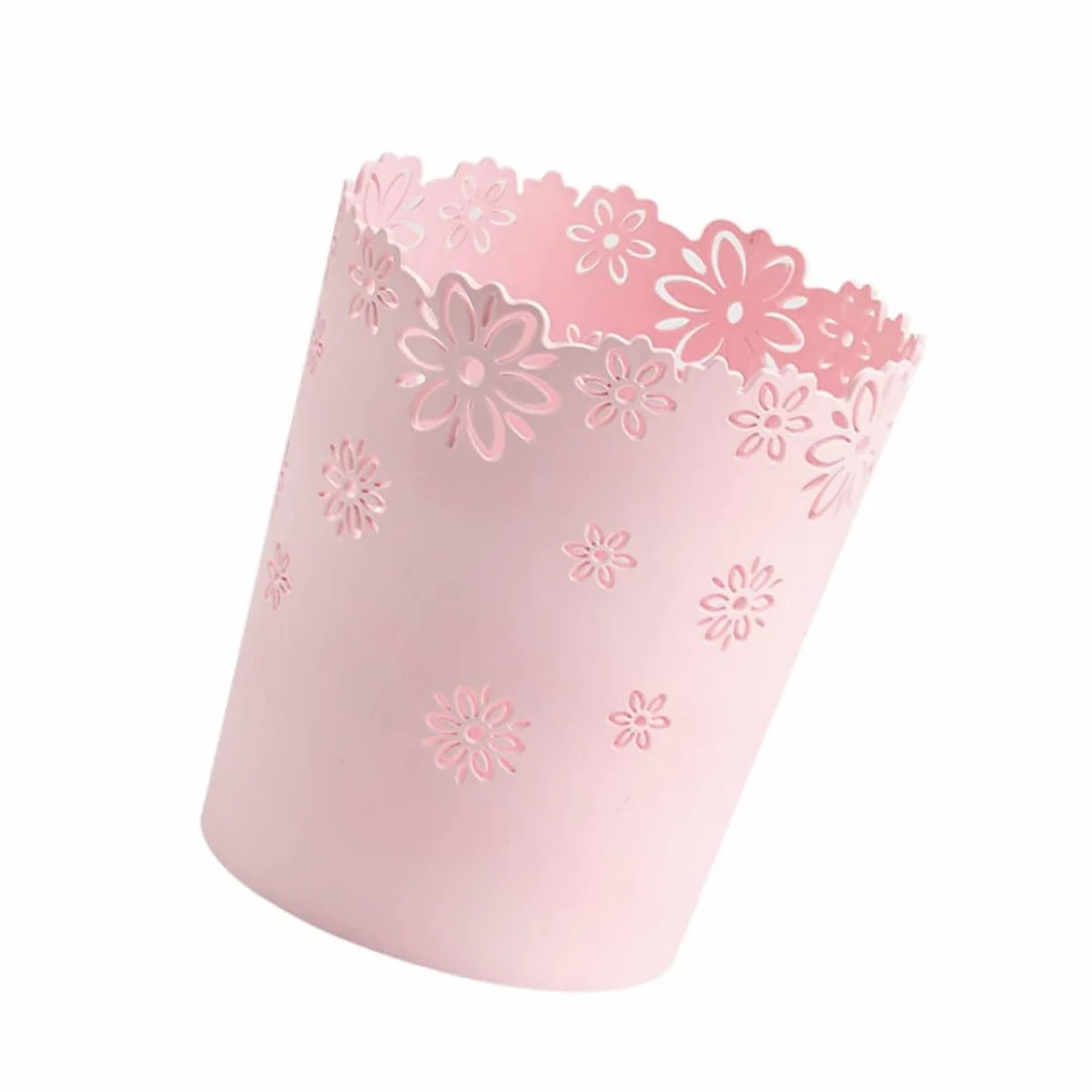 Bac à déchets en plastique 7,5 pouces pour enfants, panier papier déchet rond dentelle fleurs chambre