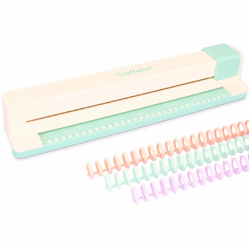 Craftelier - Relieuse manuelle à 30 trous - Perforatrice avec 6 anneaux tons pastel - Perfore jusqu'à 5 feuilles - Compatible avec les formats A4, A5, A6, A7 - Pour cahiers et scrapbooking