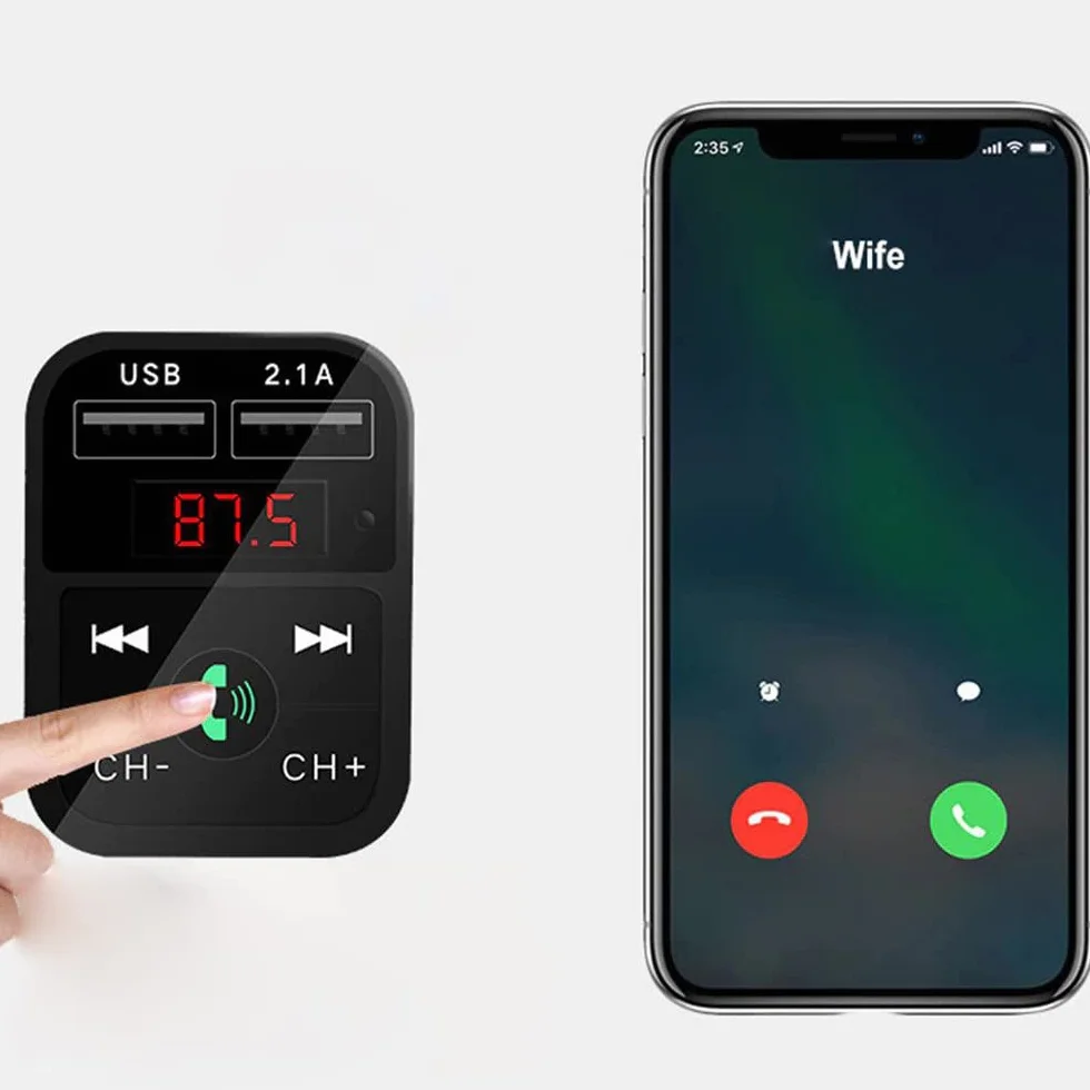 Retoo transmiter Bluetooth FM z ładowarką Dual USB, czytnik kart SD TF i wyświetlaczem cyfrowym, zestaw głośnomówiący, samochodowy adapter audio, uniwersalna ładowarka do urządzeń GPS,