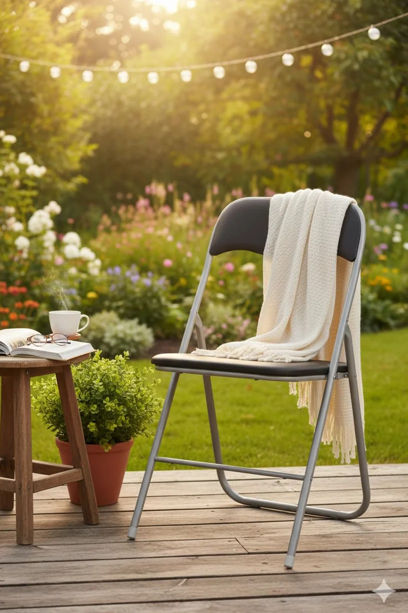 HAEST - Lot de 2 Chaises Pliantes, Chaise Pliante Rembourrée avec Cadre en Métal & Similicuir, Gain de Place, Charge Max. 100 kg, Idéale pour Cuisine & Jardin, Argent-Noir