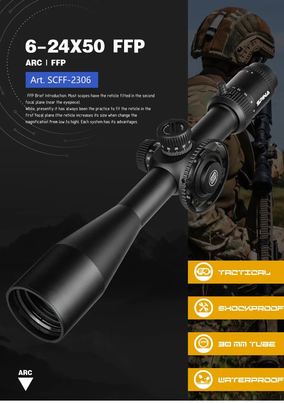 SPINA OPTICS 6-24X50 FFP Pierwszy Focus Plane Telescopic Sight Zakres karabiny MIL Dot Reticle Polowanie Strzelanie karabiny Optical Sight