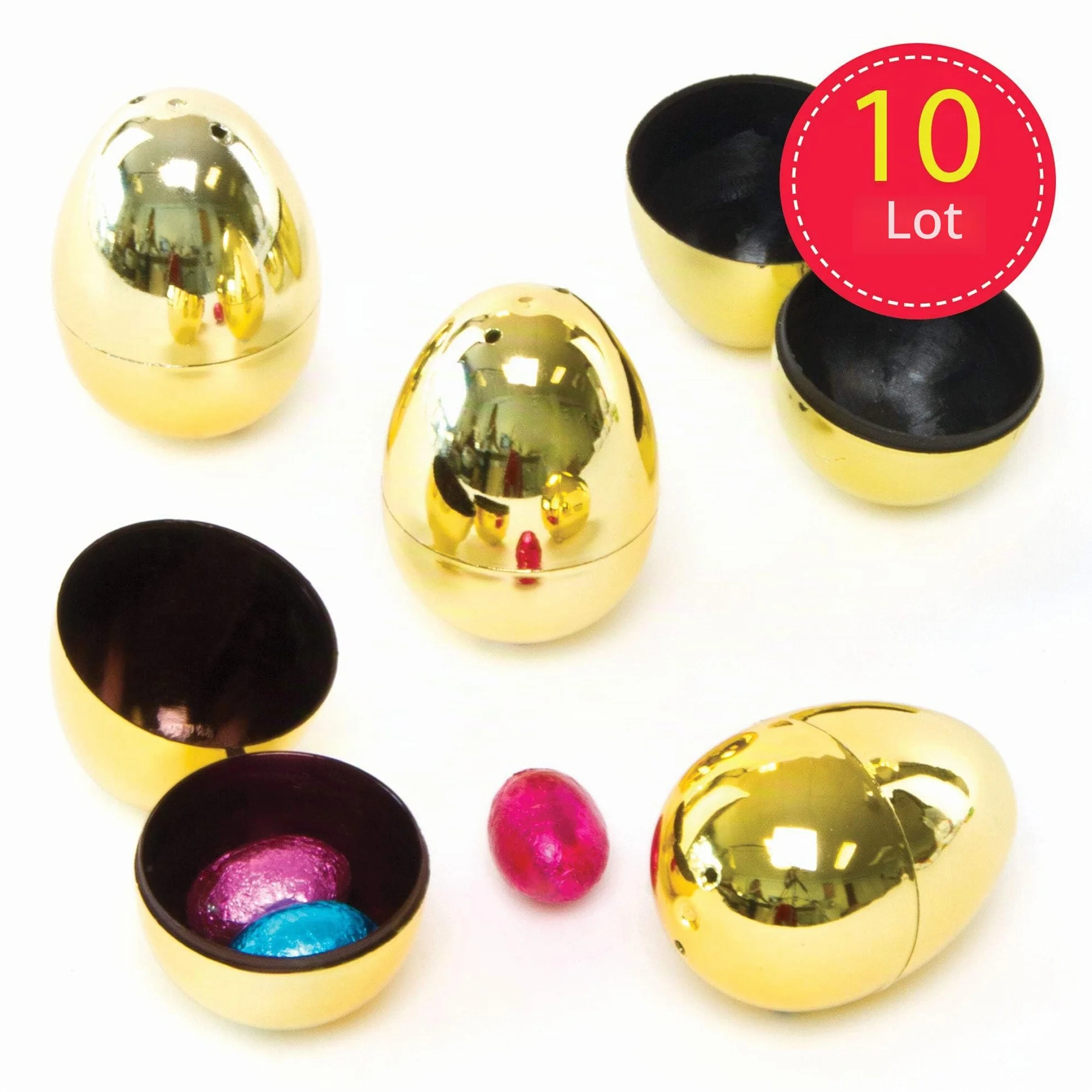 Baker Ross Lot de 10 œufs dorés en 2 parties pour enfants à remplir avec des bonbons de Pâques