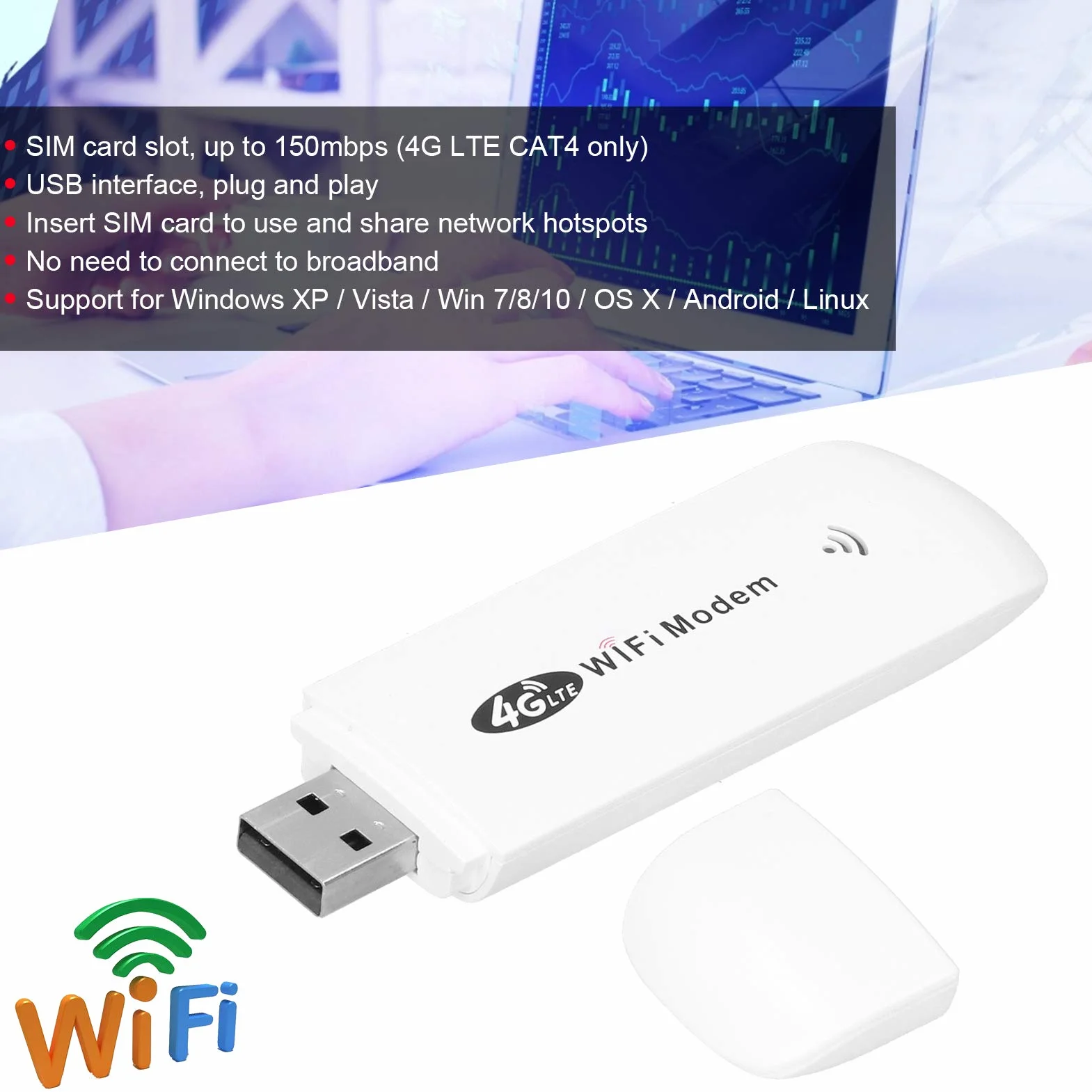 Modem WiFi 4G LTE Dongle avec Fente pour Carte SIM