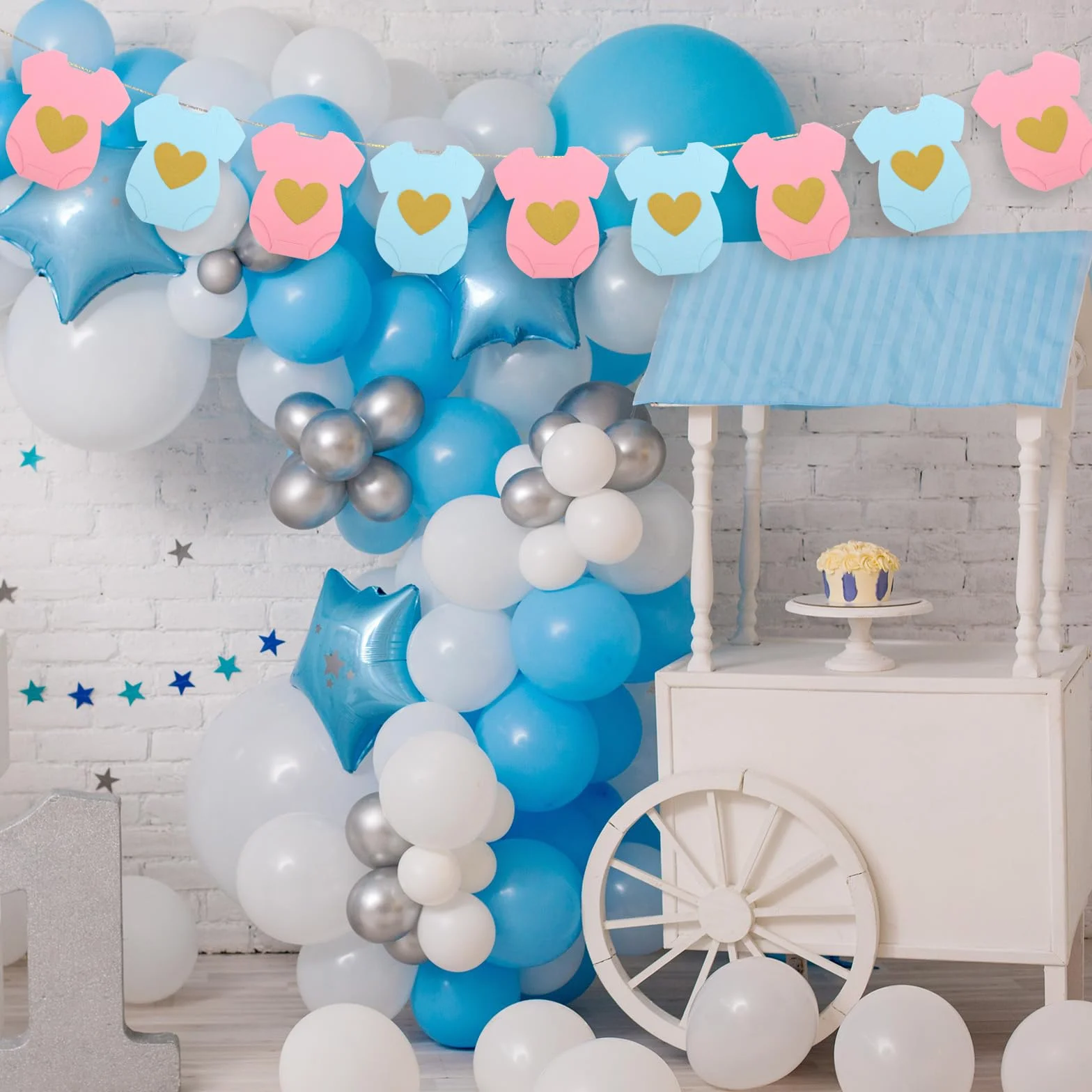 Guirlande Papier Bleu Rose Baby Shower Bannière Révéler Sexe Bébé Décorations Fête Bienvenue Nouveau Né