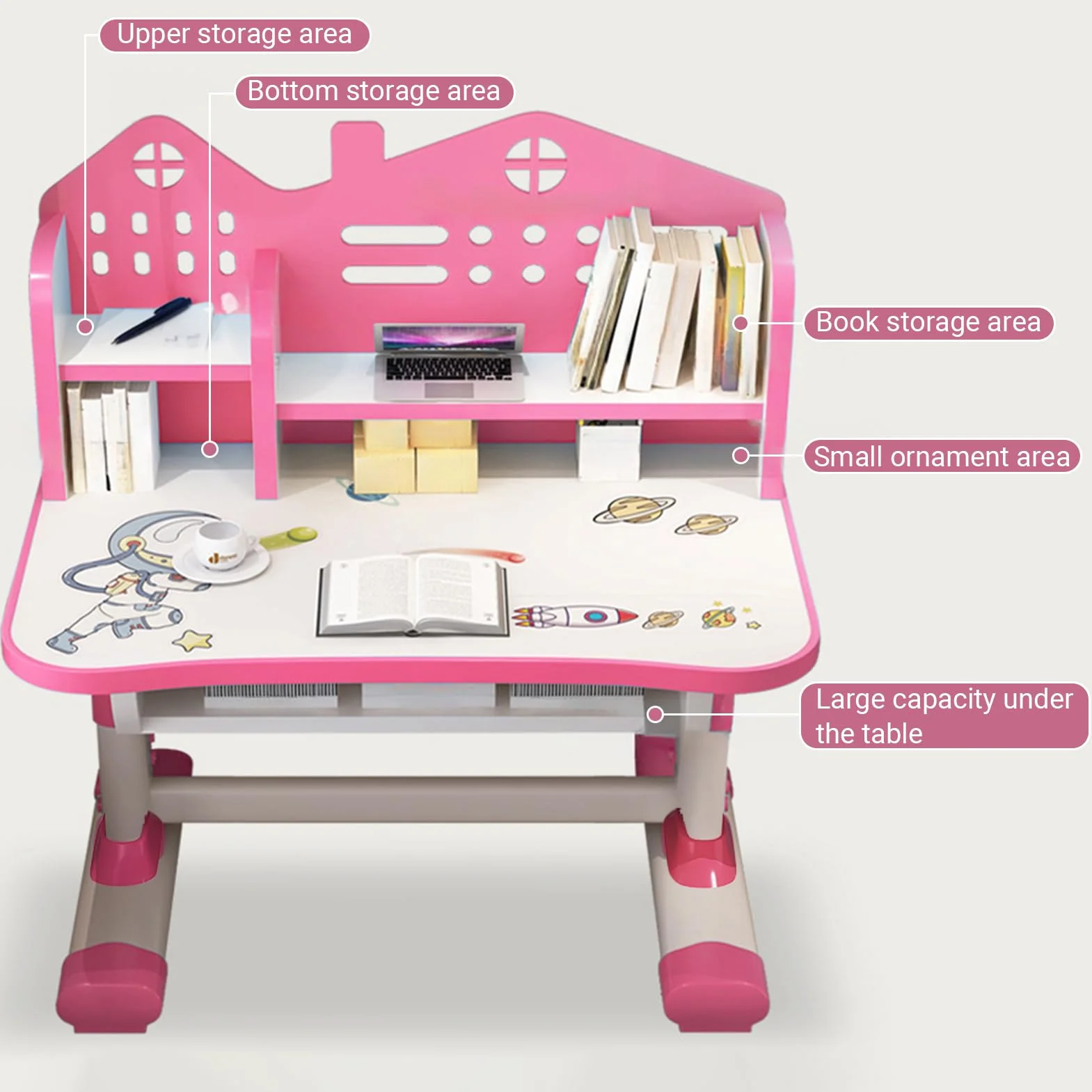 Ensemble bureau et chaise pour enfants, bureau d'étude pour enfants à hauteur réglable avec étagère et grands tiroirs, bureau princesse préscolaire pour garçons et filles de 3 ans et plus (bleu)