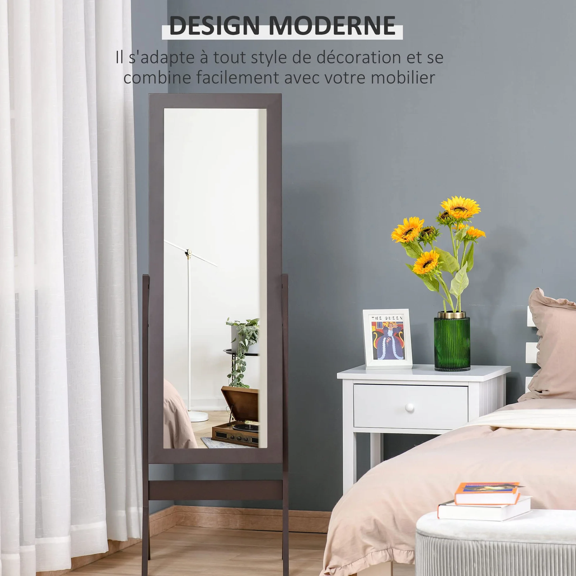 HOMCOM Miroir en Pied Grand Miroir de Sol Inclinaison réglable pour Dressing Chambre dim. 47L x 46l x 148H cm en café