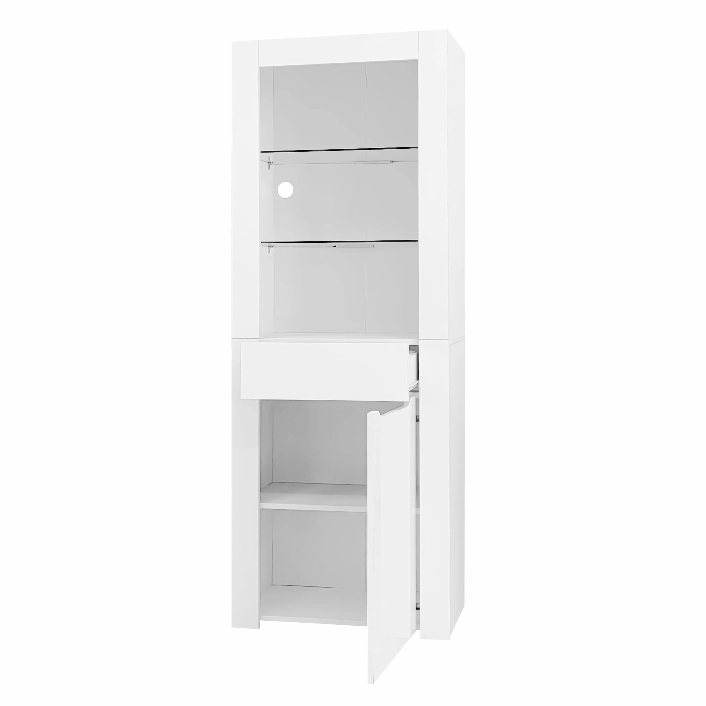 Merax Vitrine LED - Armoire 1 porte 1 tiroir - Vitrage spacieux - Meuble moderne - Salon/Bureau/Salle à manger - Blanc