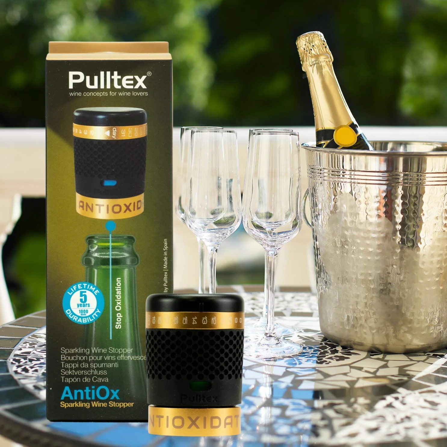 Pulltex - AntiOx Sparkling Wine Stopper avec filtre à charbon actif - Fermeture qui maintient la section et le champagne frais jusqu'à 8 jours