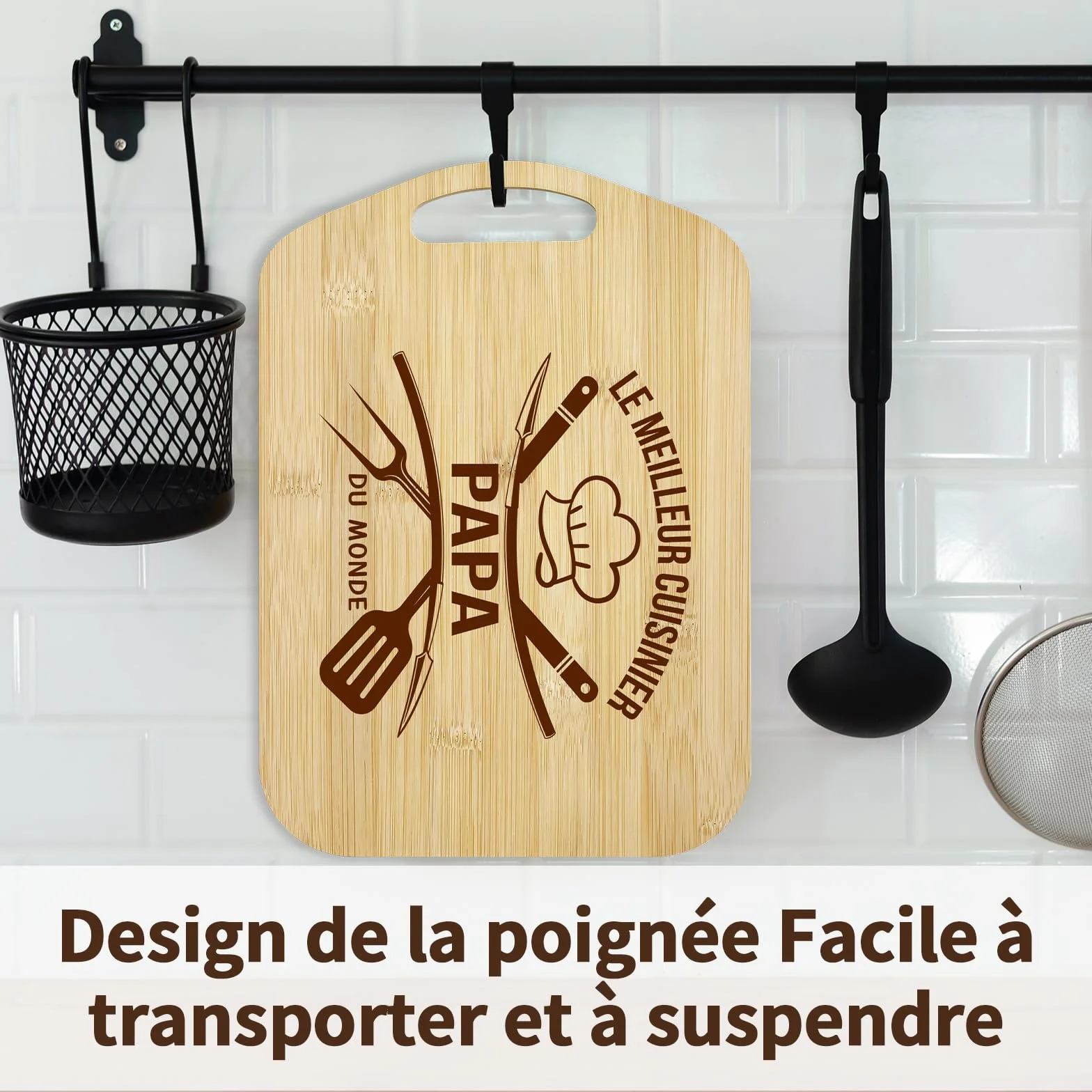 Planche à Découper en Bambou Cadeau Fête des Pères Original