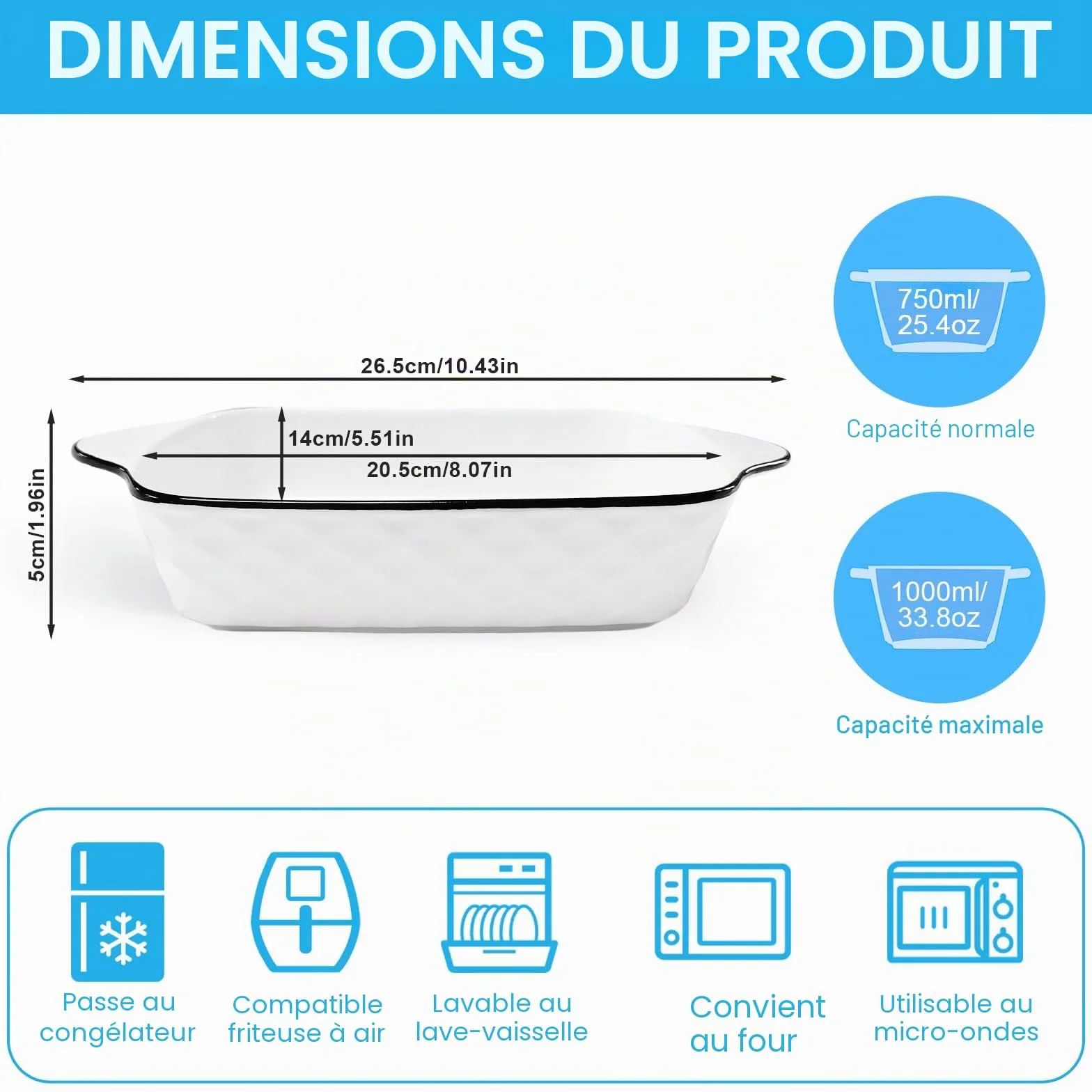 Lot de 4 petits plats à gratin en céramique de qualité supérieure avec poignées, four, micro-ondes et Airfryer, parfaits pour gratin, pâtes, desserts et plus encore, petit plat à gratin pour 1