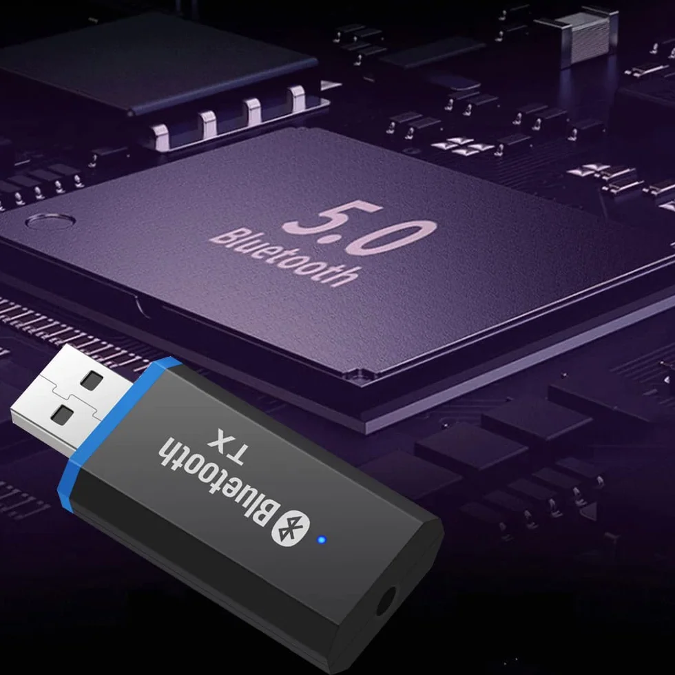 Retoo Adapter USB AUX Bluetooth 5.0 z Kablem 3,5 mm Nadajnik Bluetooth Audio Kompatybilny z Samochodowym Systemem Audio Bezprzewodowa Pamięć Klucz Plug and Play
