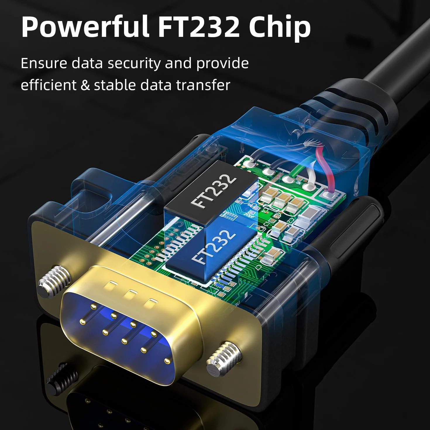 Adaptateur USB à RS232, câble série DB9 mâle FTDI 6ft pour Windows 11, 10, 8, 7, Linux, Mac OS