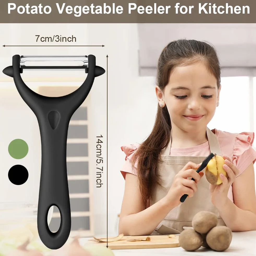 Éplucheur Universel Inox 2 PCS, Économe Légumes Manuel Poignée Ergonomique, Couteau Cuisine Légumes Fruits Noir Vert