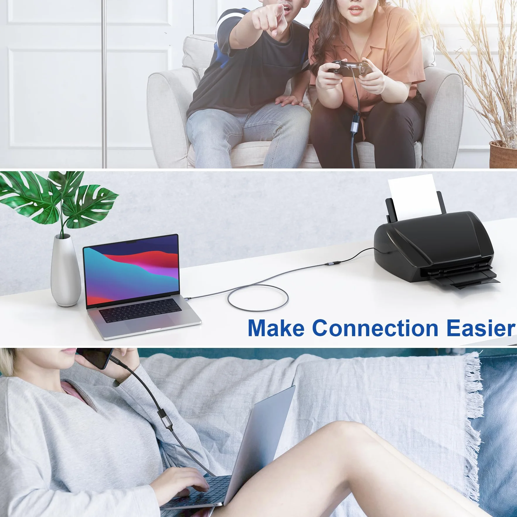 RAVIAD Câble Rallonge USB 2.0 2M Mâle A vers Femelle A Nylon Tressé Gris