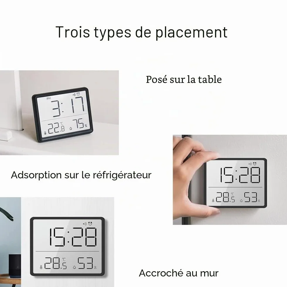 Thermomètre Hygromètre Numérique avec Réveil LCD Température Humidité 12/24 Heures ℃/℉