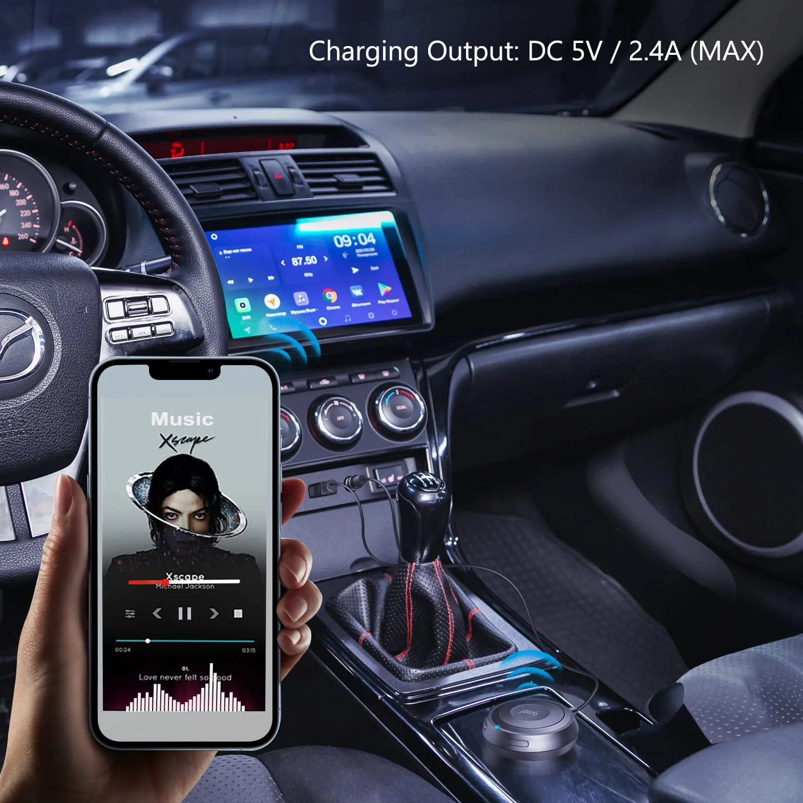 Adapter Bluetooth do samochodu, adapter AUX Bluetooth do samochodu z izolatorem szumów pętlowych do rozmów w trybie głośnomówiącym i streamingu muzyki, bezprzewodowy odbiornik Bluetooth