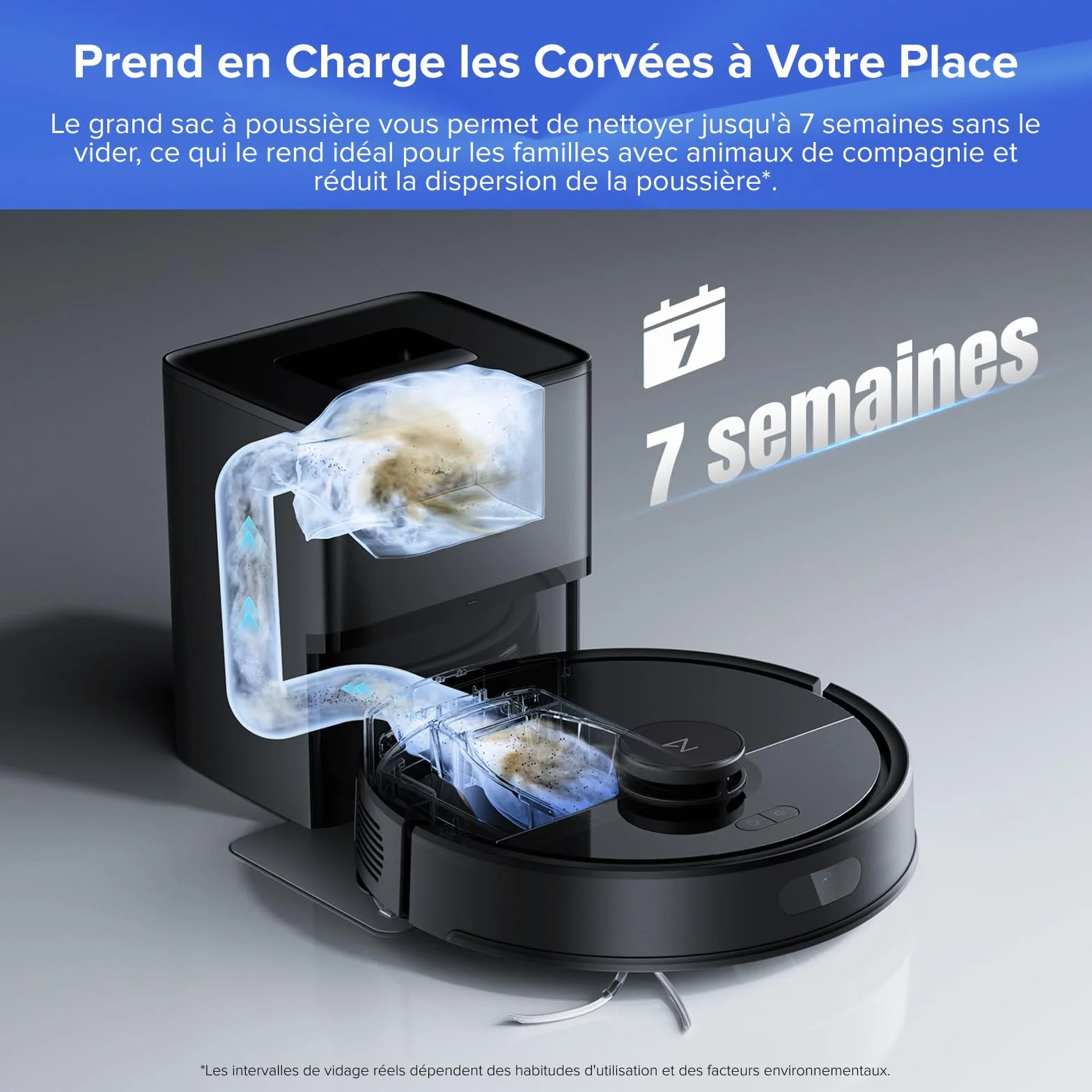 roborock Q7 L5+ Set Aspirateur Robot Laveur avec Station, 8000 Pa Aspiration, Vidange Automatique, 3 Niveaux d'eau, Double Anti-emmêlement, Navigation LiDAR, Idéal pour Poils d'animaux/Tapis, App