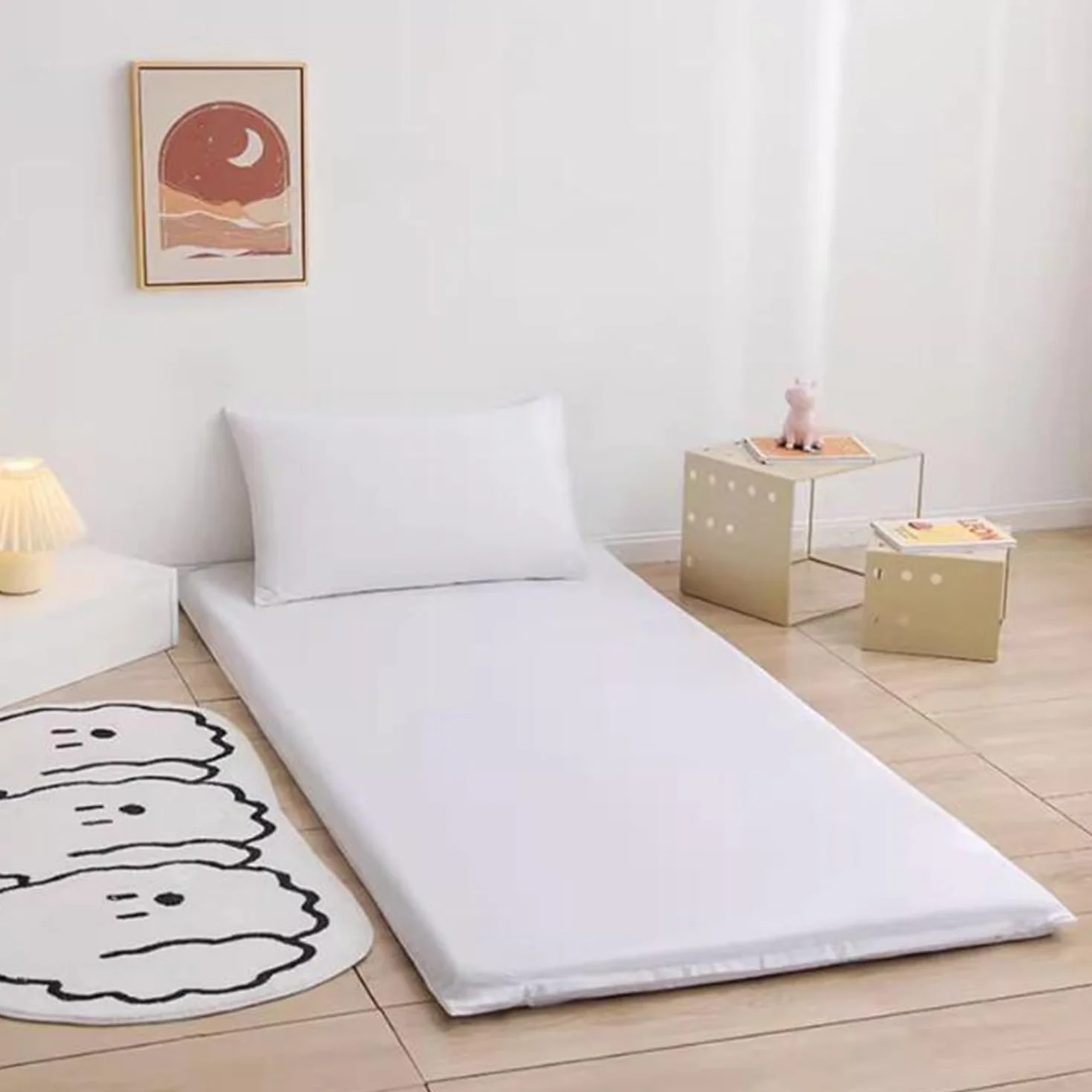 Housse de Matelas Tatami Lavable Couvre-Matelas Futon Beige Queen 150x200cm