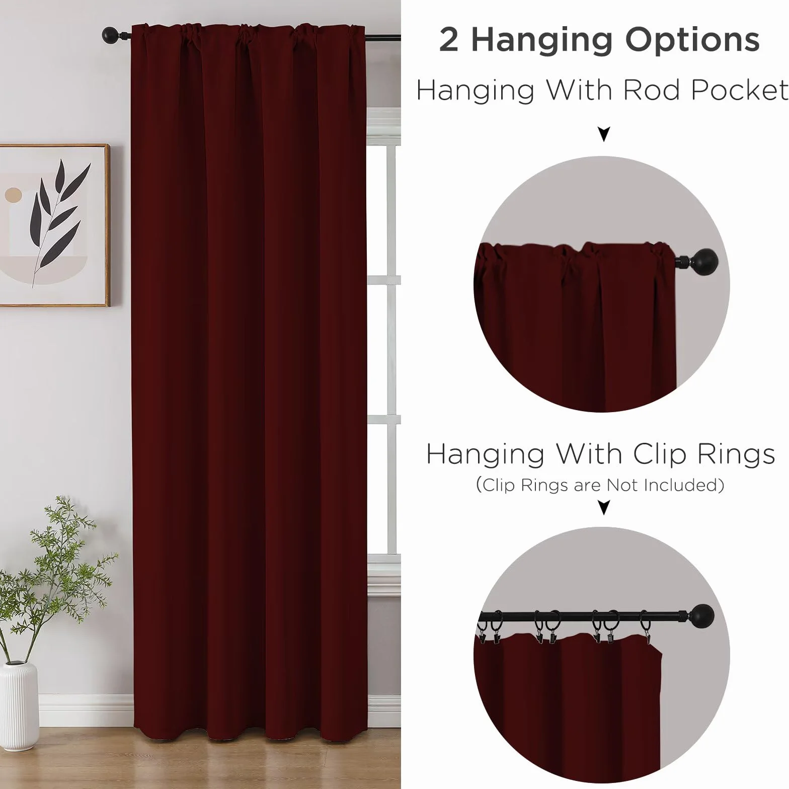 Lot de 2 Rideaux Occultants Thermiques avec Passe-Tringle, 132 x 213,4 cm, Rouge