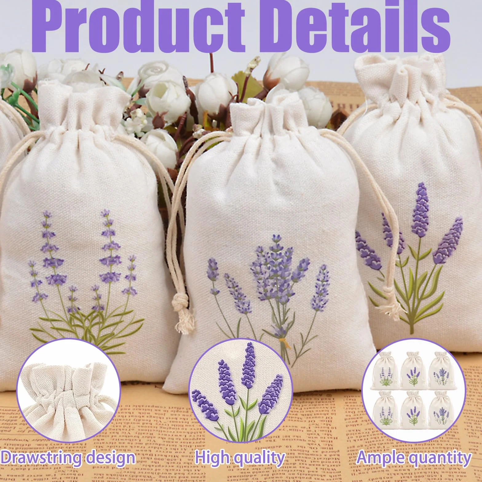 Sachet Lavande Vide avec Cordon de Serrage, Sac de Lavande Sechée pour Bijoux Mariage, Épices et Herbes