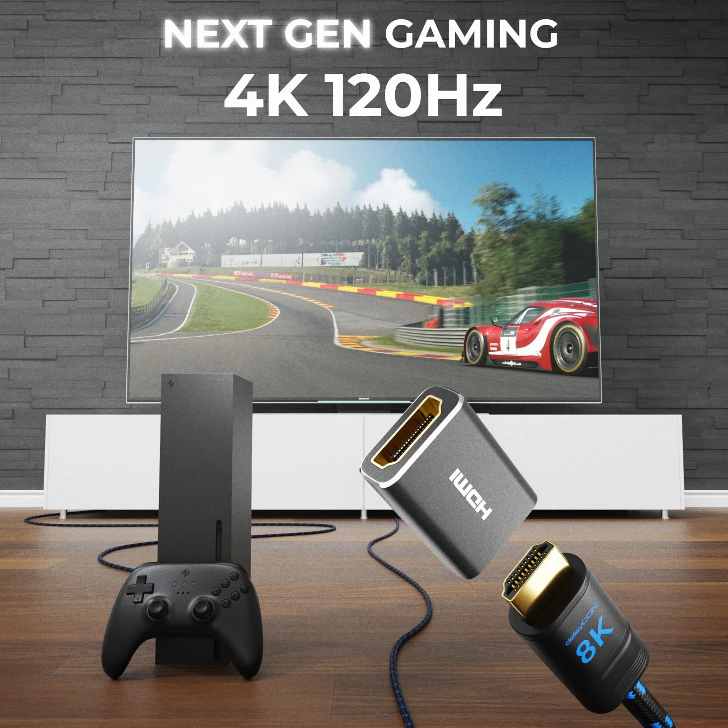 deleyCON 2 Szt. Złączka HDMI 2.1 8K (48G, Ultra High Speed) - Adapter 8K@60Hz, 4K@120Hz, 2K@144Hz/165Hz, EARC, HDCP 2.3/2.2, DTS:X - do HDR Dolby Atmos, TV, PS5, Xbox, Soundbara, Monitora - Czarny