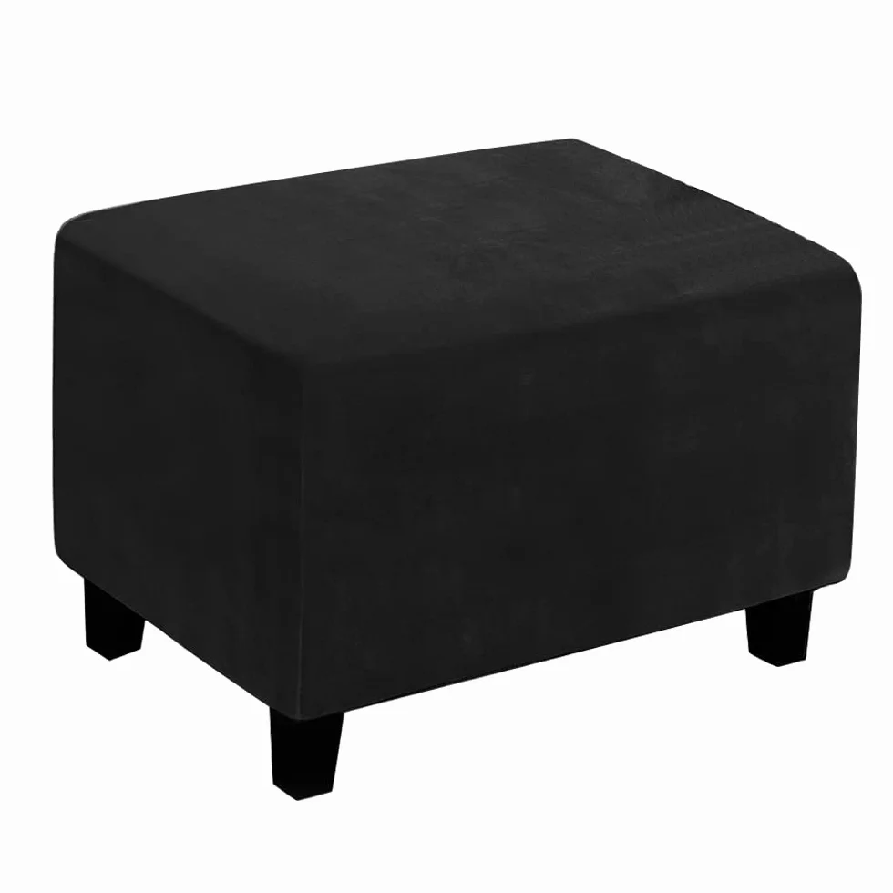 Housse de Pouf Carré Velours Extensible Noir