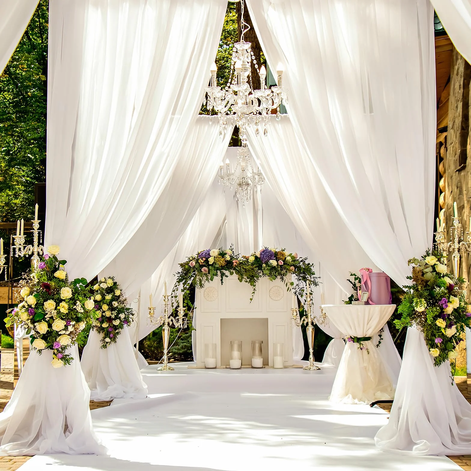 Arche Tenture Mariage 160 x 1000 cm, Rideau en Tulle Blanc Voilage Drapé Transparent pour Décoration
