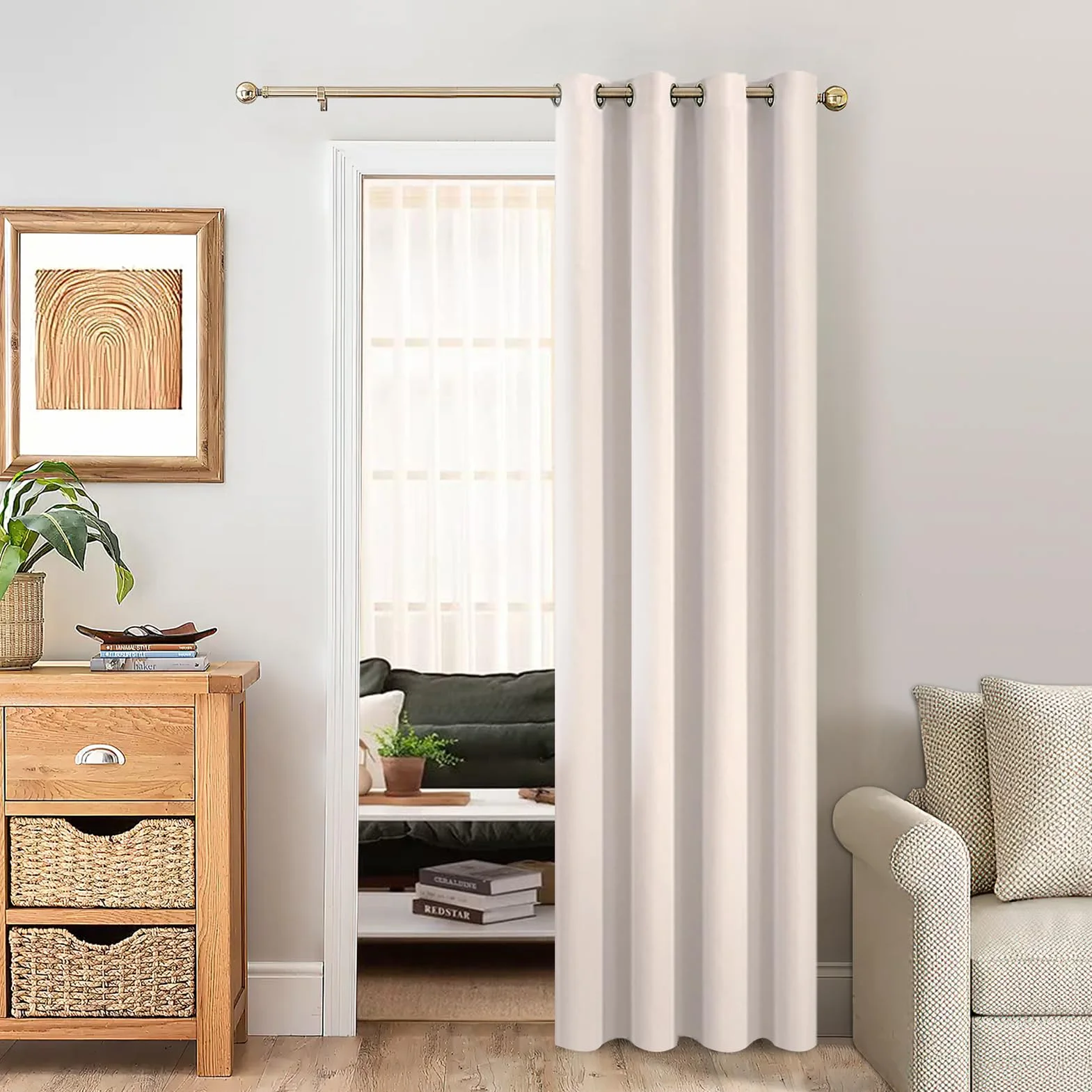 Rideau Occultant Thermique Isolant 140x240 cm Beige à Oeillets pour Porte Fenetre Dressing Salon, 1 Pièce