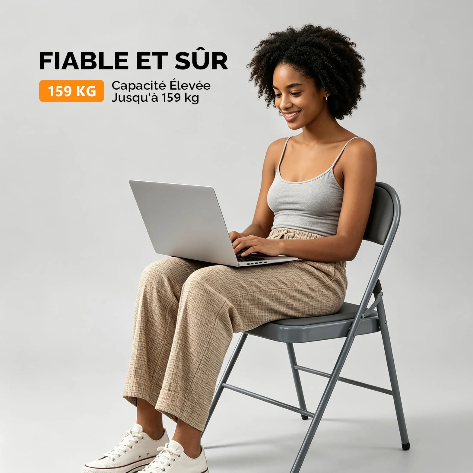 Bonnlo Lot de 6 Chaises Pliantes avec Assie en PU, Empilables et Portables, avec Structure en Fer Supportant Jusqu'à 158 kg, Idéales pour la Maison, le Bureau, les événements ＆ les Fêtes (6, Gris, PU)