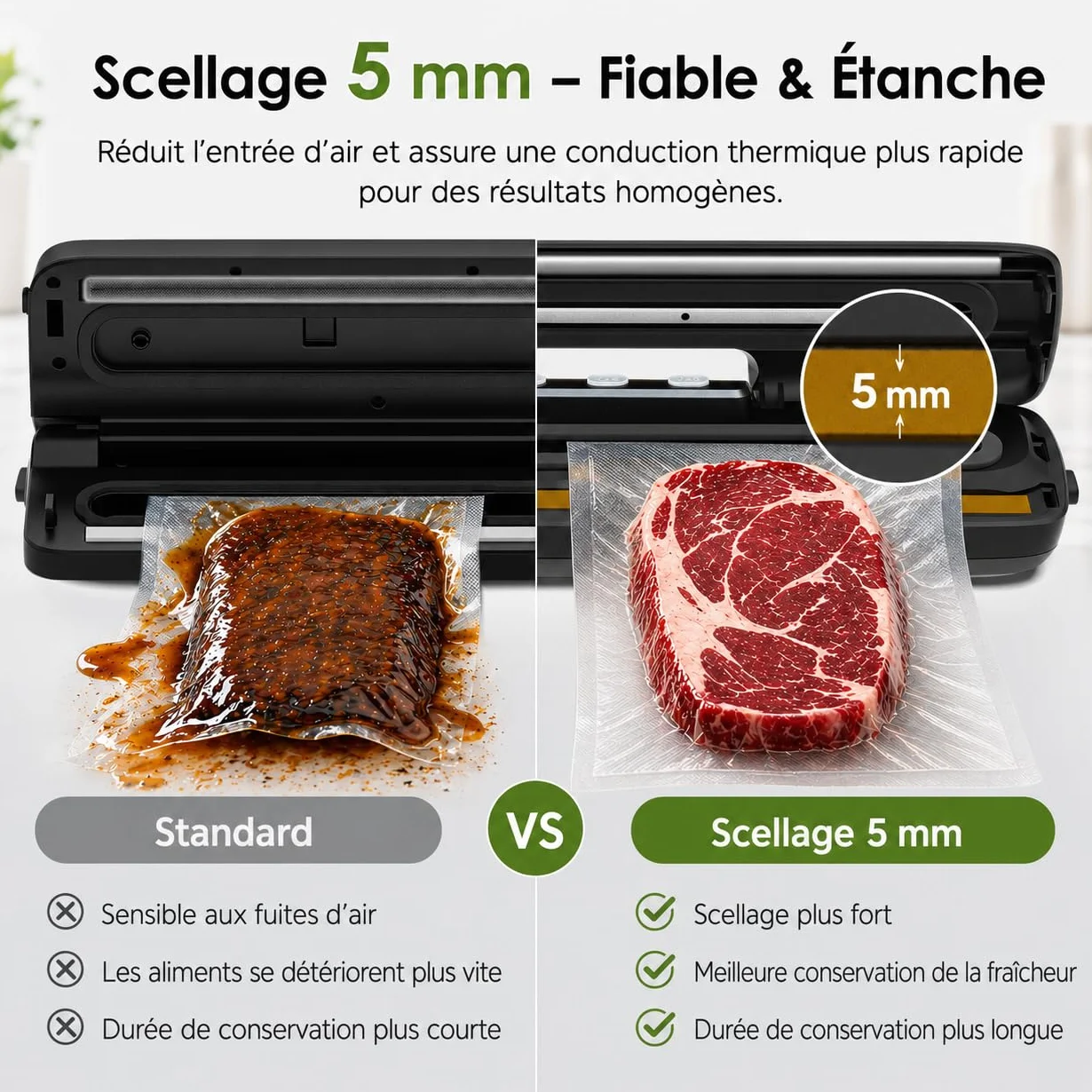 Machine Sous Vide Alimentaire Professionnelle – Kitchen in the Box Appareils de Mise Sous Vide avec 5 Modes, Scellage Rapide, Kit Complet pour la Conservation Hermétique et Longue Durée des Aliments