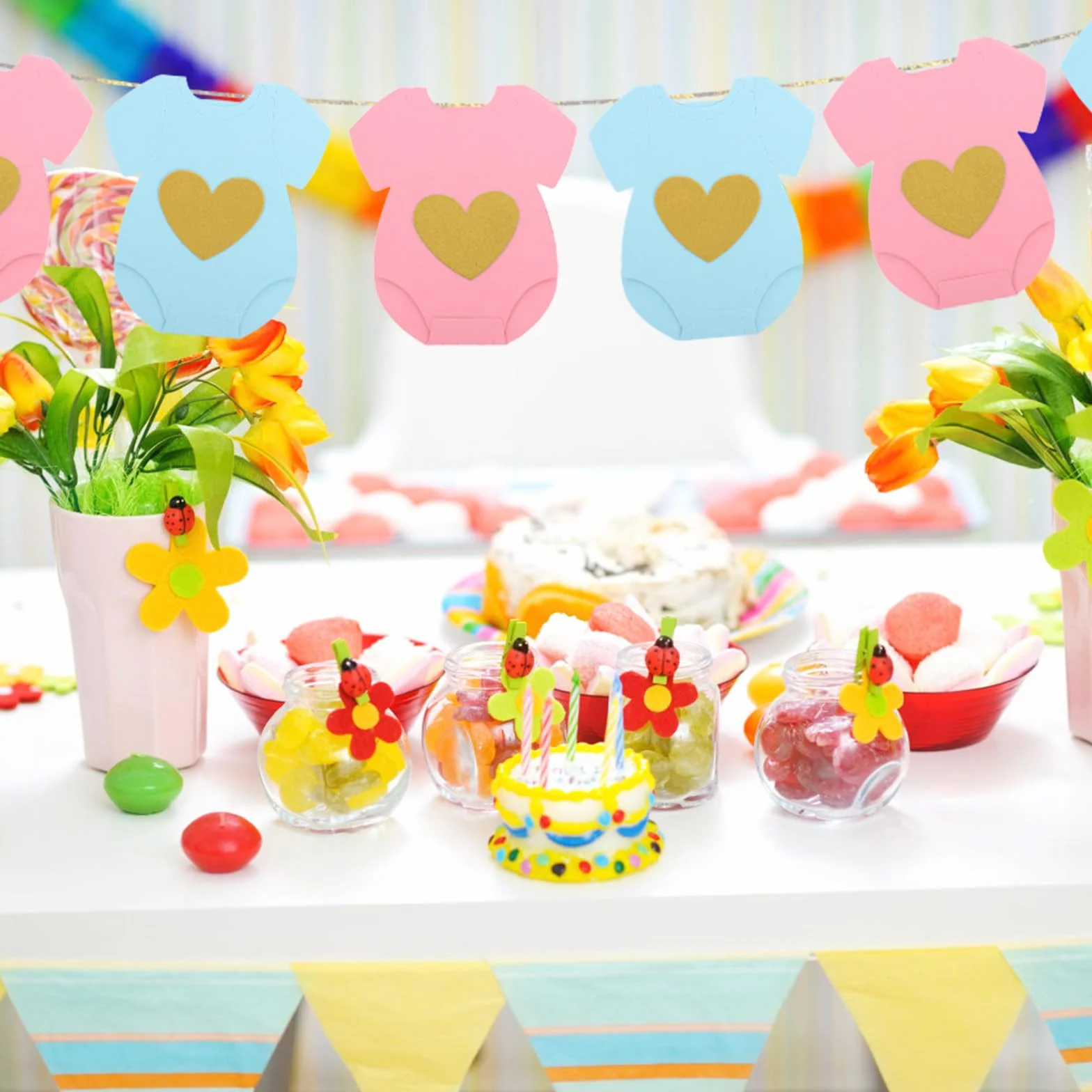 Guirlande Papier Bleu Rose Baby Shower Bannière Révéler Sexe Bébé Décorations Fête Bienvenue Nouveau Né