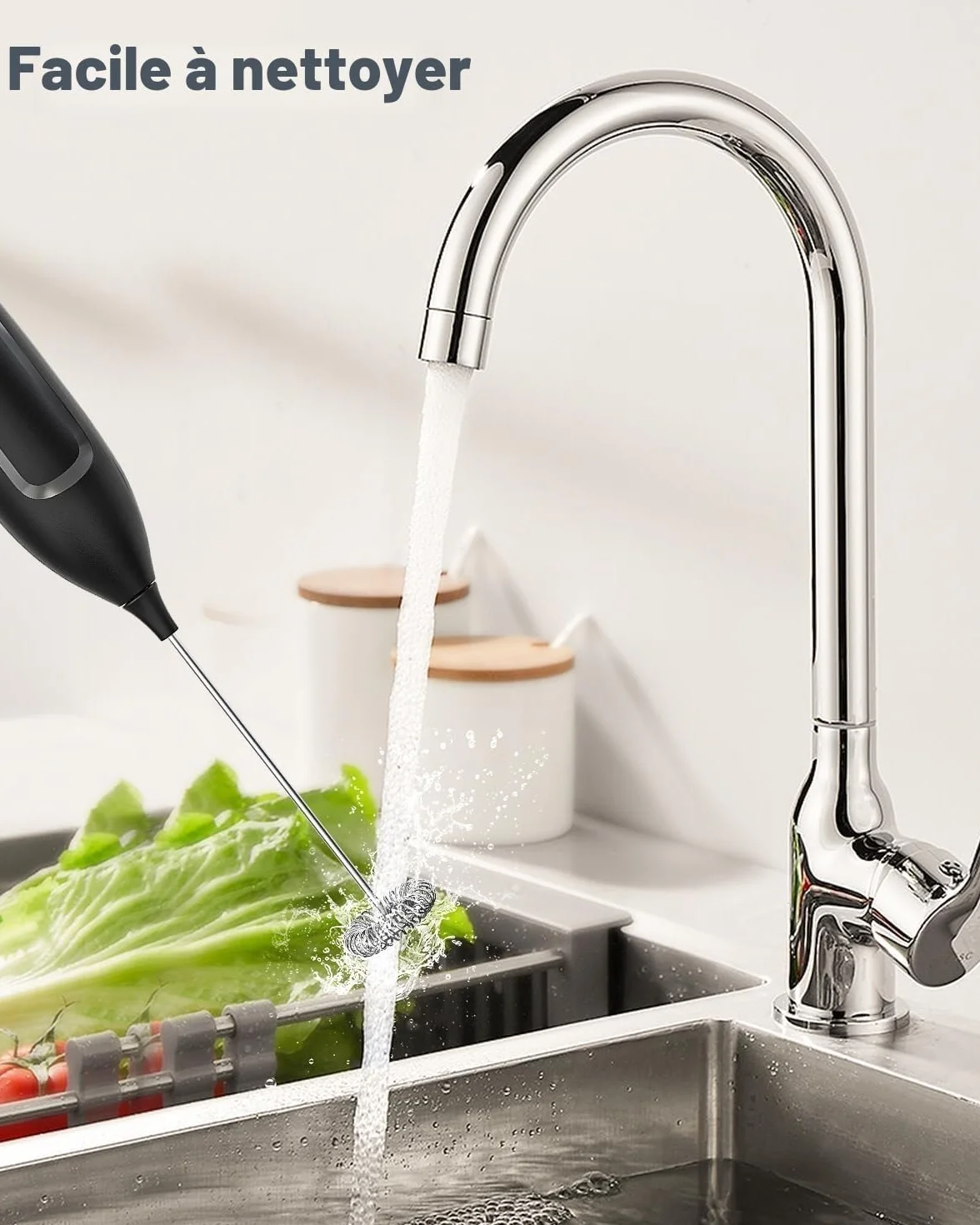 Mousseur à Lait électrique, Mini Fouet en Acier Inoxydable, Moteur Fort pour Café