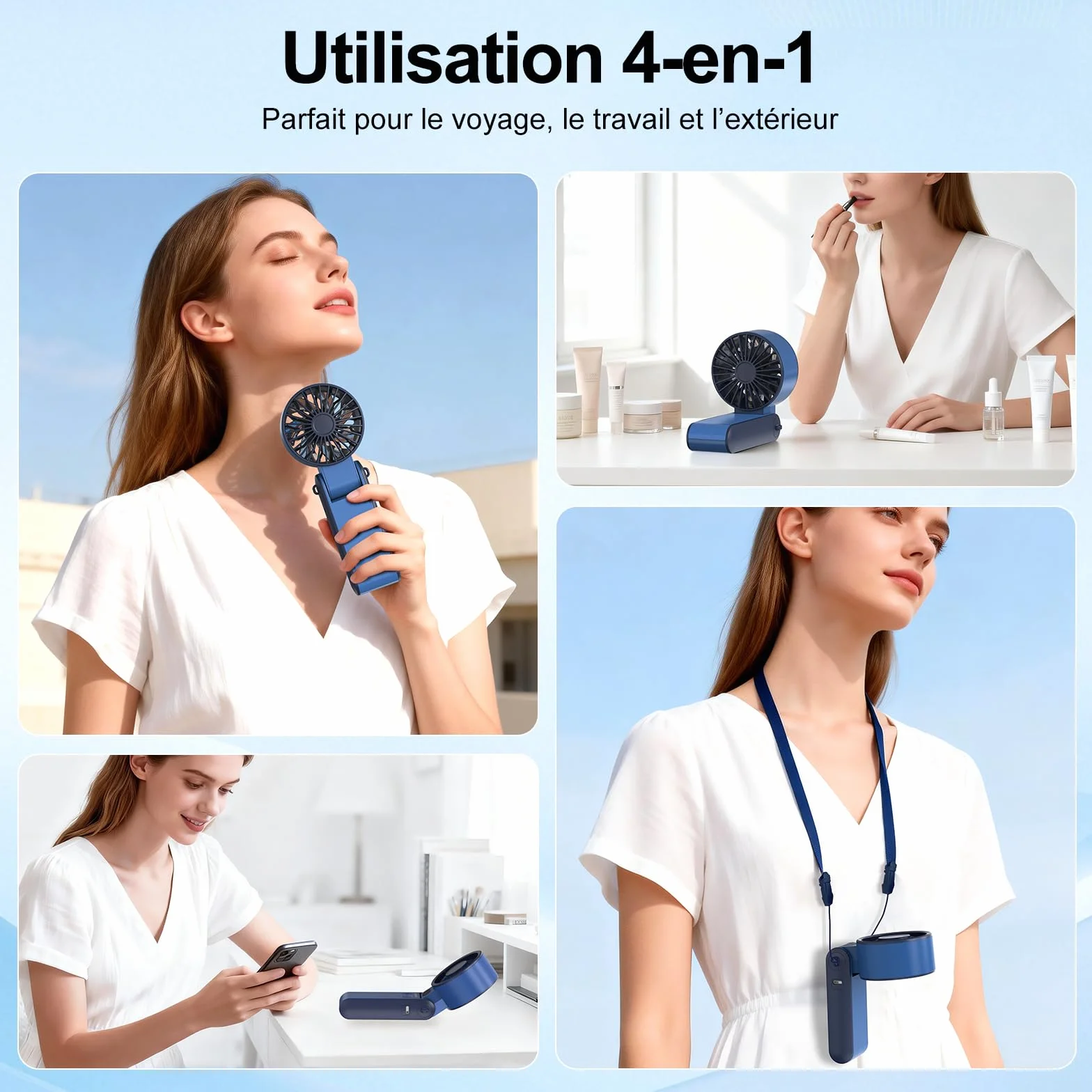 Ventilateur Portable Rechargeable USB Silencieux 4000 mAh Écran LED Pliable