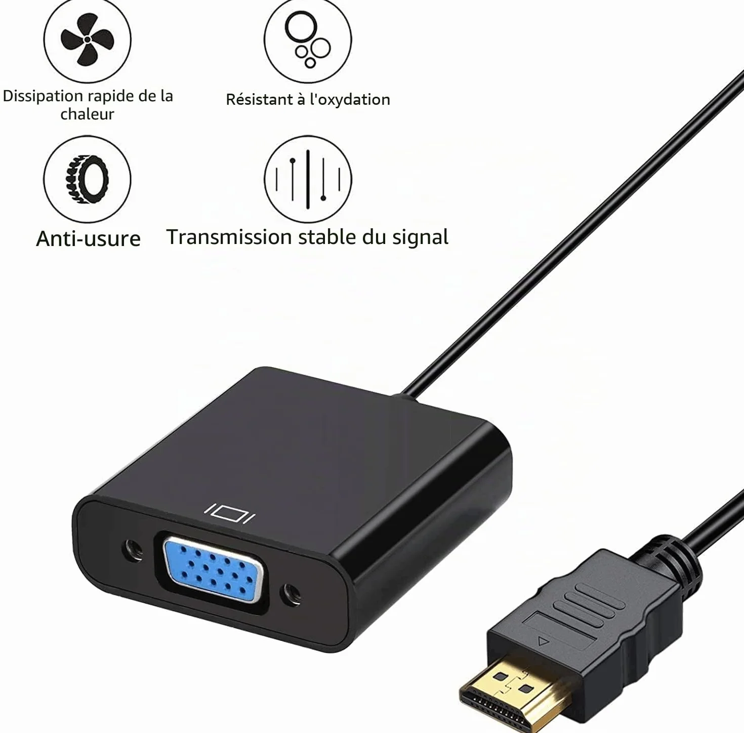 Adaptateur HDMI vers VGA plaqué or mâle femelle compatible PC moniteur projecteur HDTV