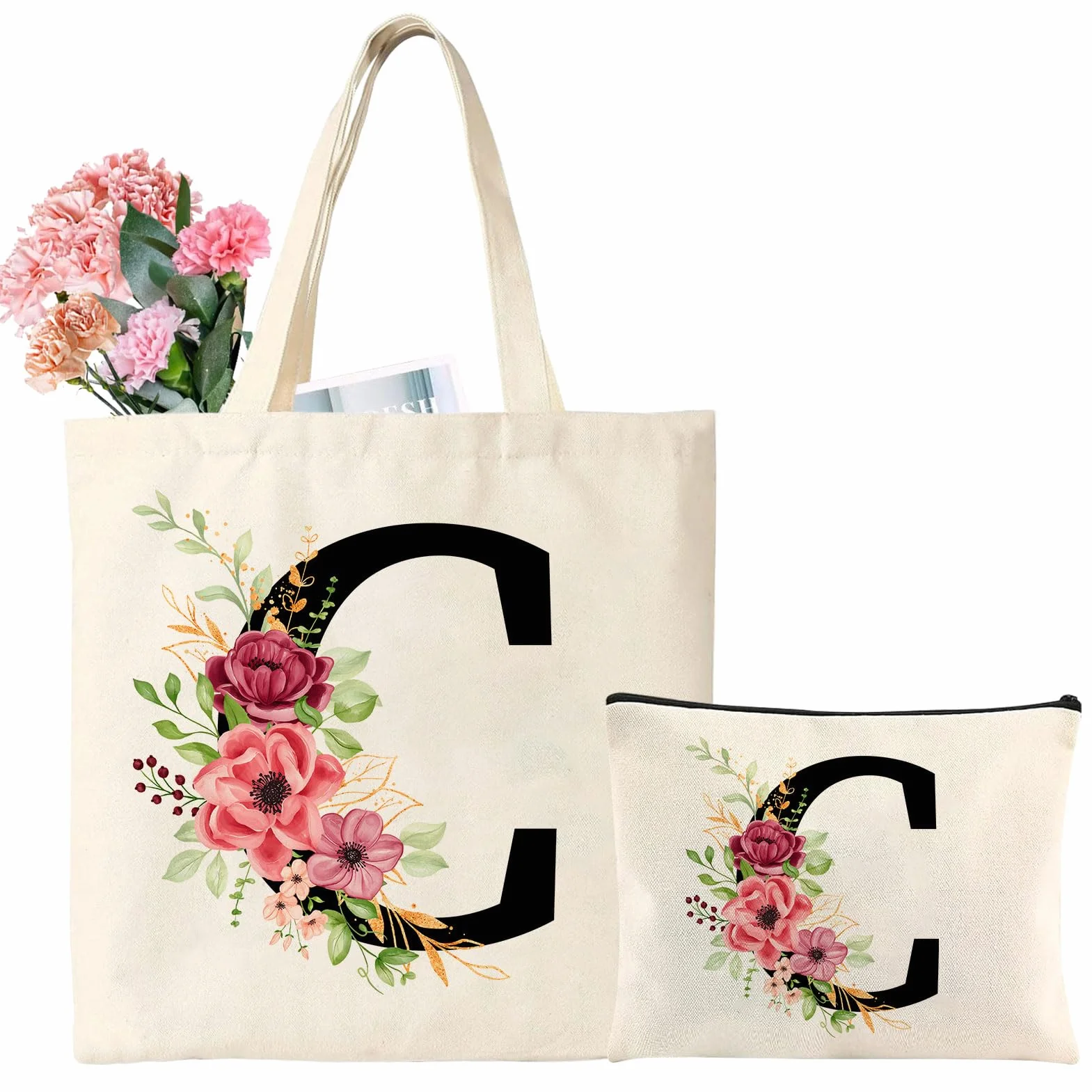 Sac Fourre-Tout Personnalisé Initiale Coton Cadeau Femme Tarklanda