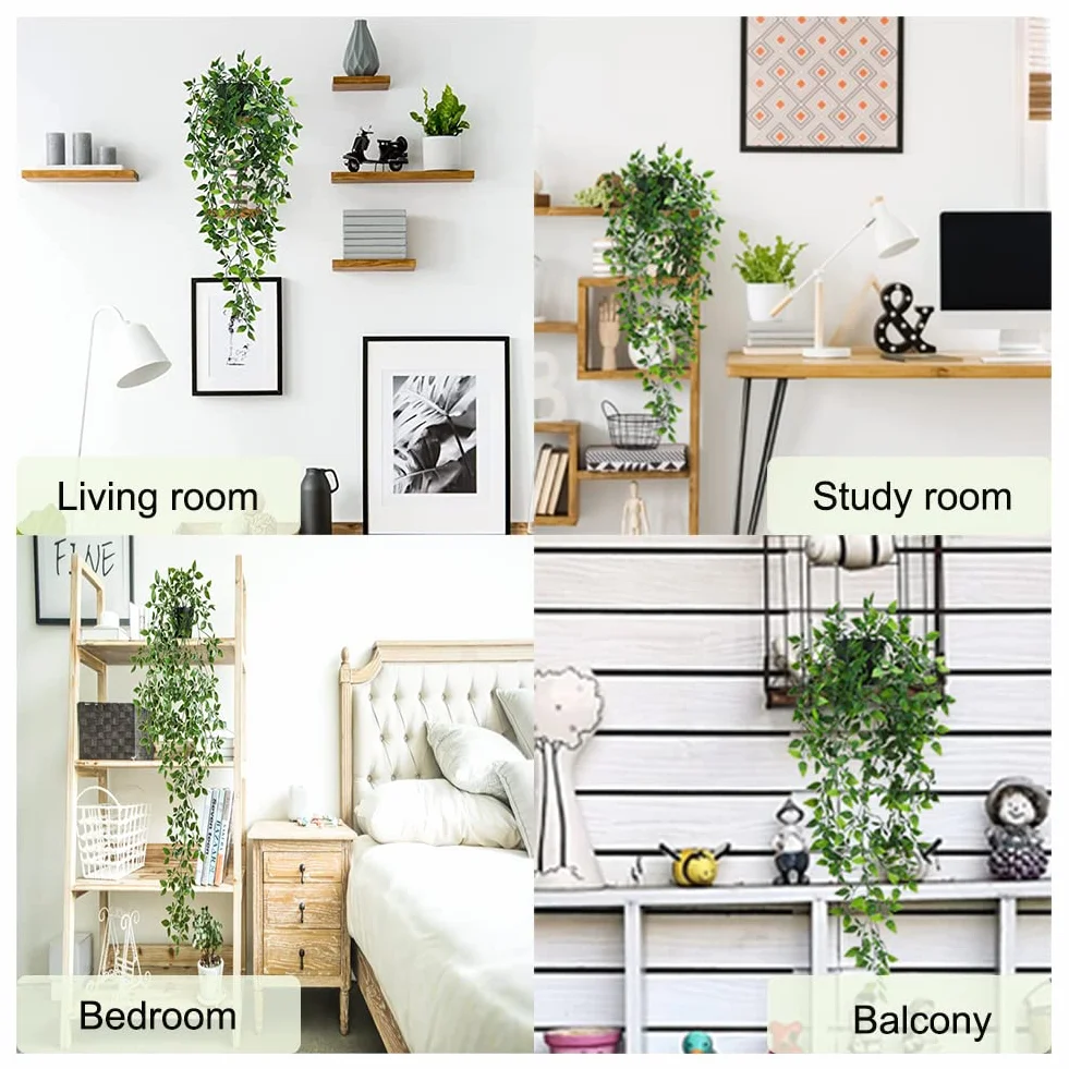 Plante Artificielle Tombante en Pot 2 Pcs Lierre Artificiel Fausse Plante Verte Suspendue pour Balcon