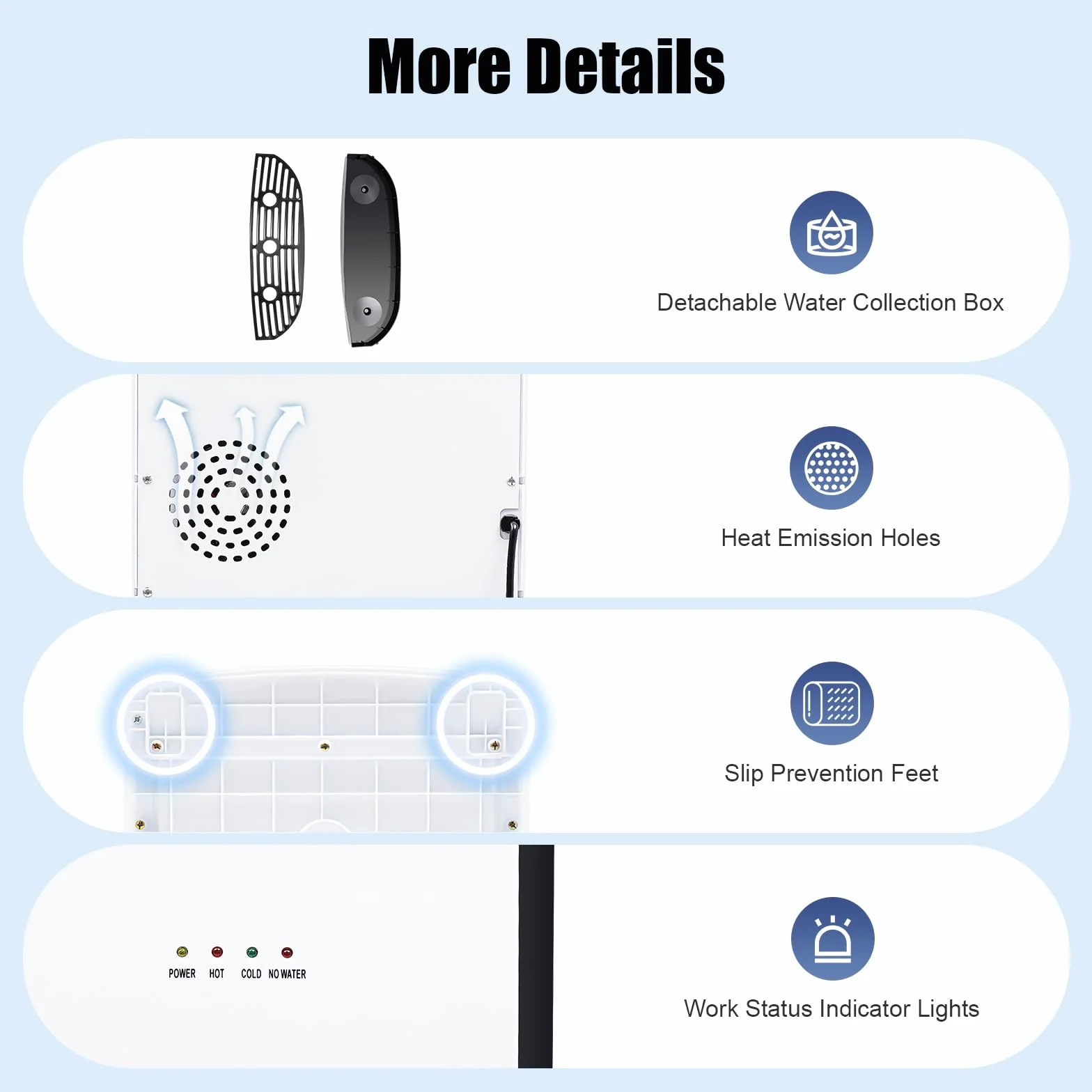 Fontaine à Eau Chaude et Froide, Distributeur d'eau Chargement par Le Bas, sans Soulever, 90W/500W Ultra-Silencieux, Réservoir PP Alimentaire, Idéal pour Bureau, Maison, Crèche - Blanc