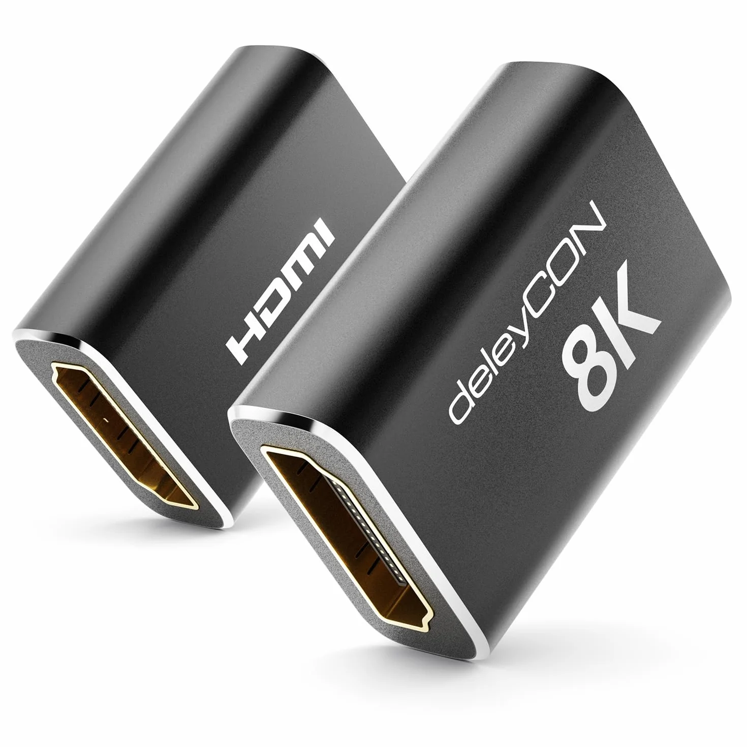deleyCON 2 Szt. Złączka HDMI 2.1 8K (48G, Ultra High Speed) - Adapter 8K@60Hz, 4K@120Hz, 2K@144Hz/165Hz, EARC, HDCP 2.3/2.2, DTS:X - do HDR Dolby Atmos, TV, PS5, Xbox, Soundbara, Monitora - Czarny