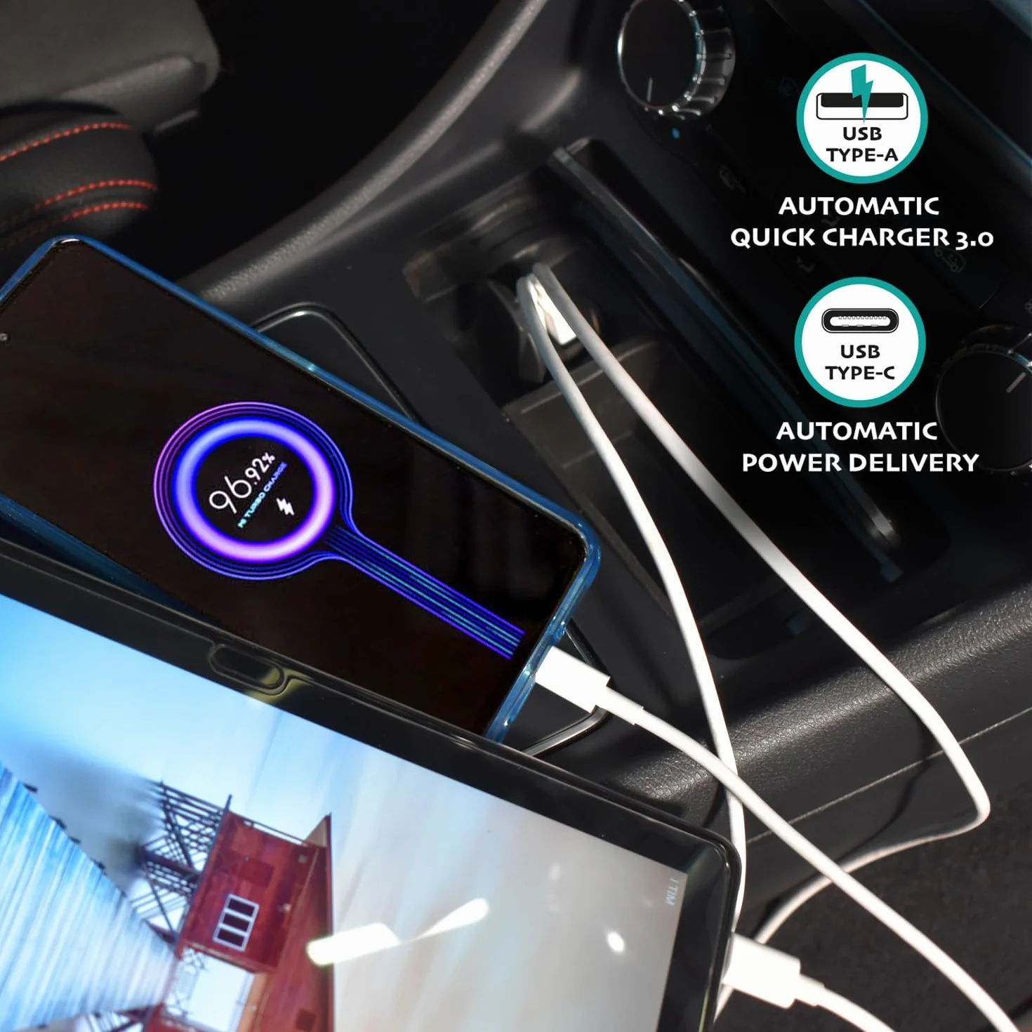 Ładowarka samochodowa 36W - Ładowarka z portami USB PD i QC 3.0 do ładowania takich urządzeń, jak iPhone 14, 13, 12 Pro Max, Samsung, Huawei, iPad, MacBook, AirPods itp.