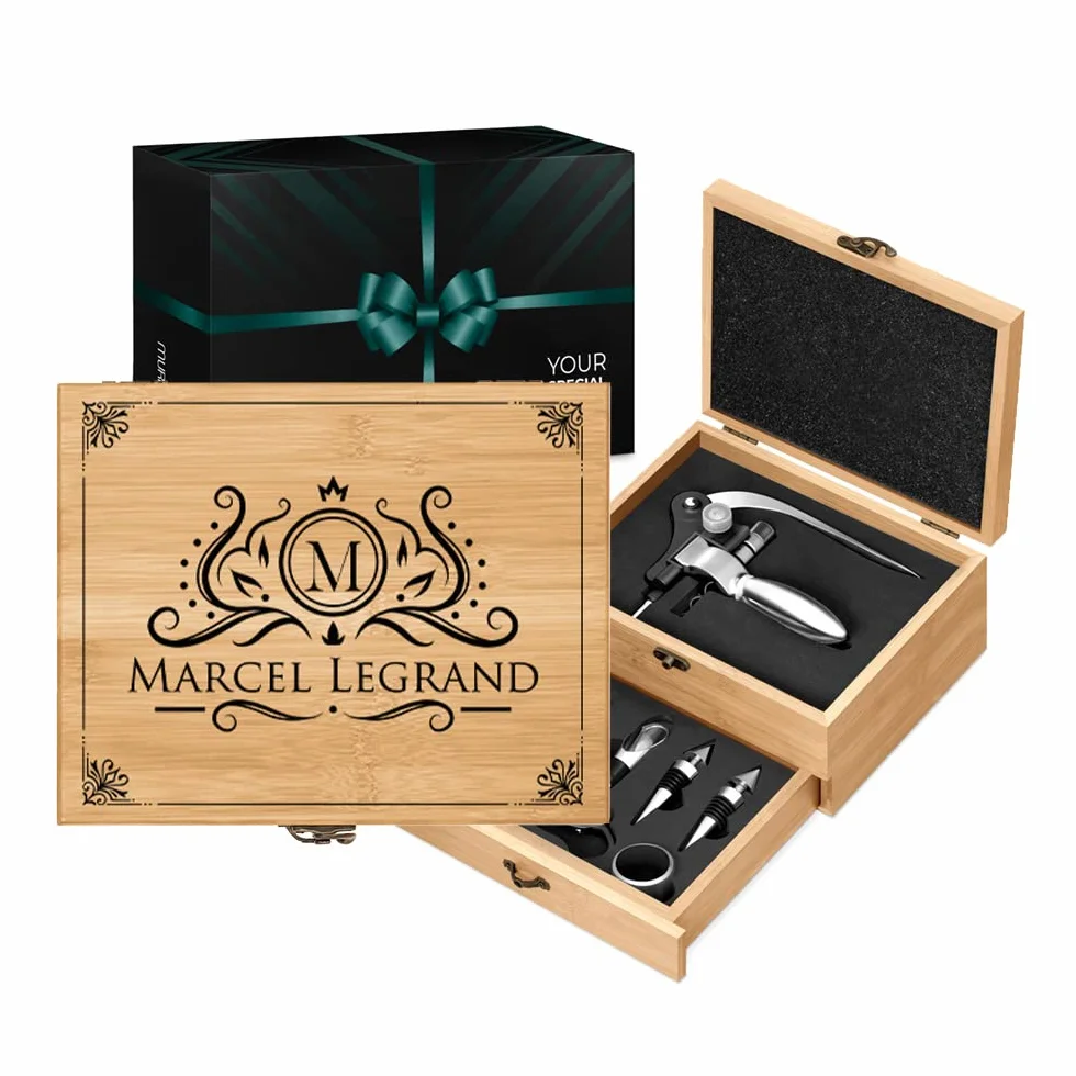 Maverton Coffret du Sommelier, Cadeau d'accessoires pour Le vin, Set Sommelier personnalisé, Cadeau pour Chaque Homme - Cadeau Noel - Monogramme