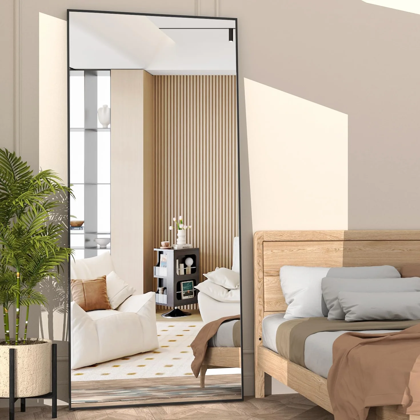 Miroir Pleine Longueur 165 x 60 cm Grand Miroir Rectangulaire Noir pour Chambre à Coucher, Salon, Debout ou Appuyé Contre Le Mur Cadre en Alliage d'aluminium